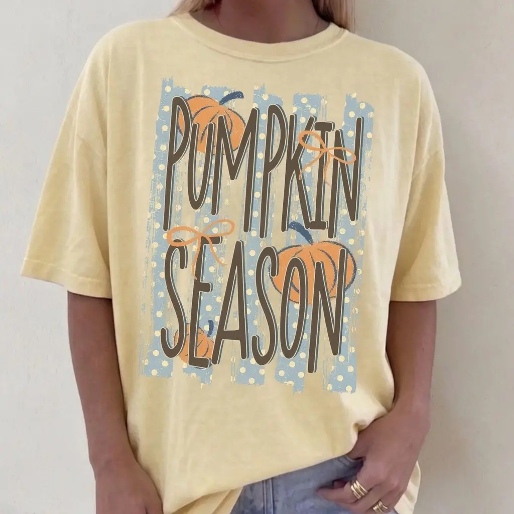 Comfort Colors Pumpkin Patch T-Shirt, Trendy Autumn Stripes Fall Season Sublimation Tee - photo 3