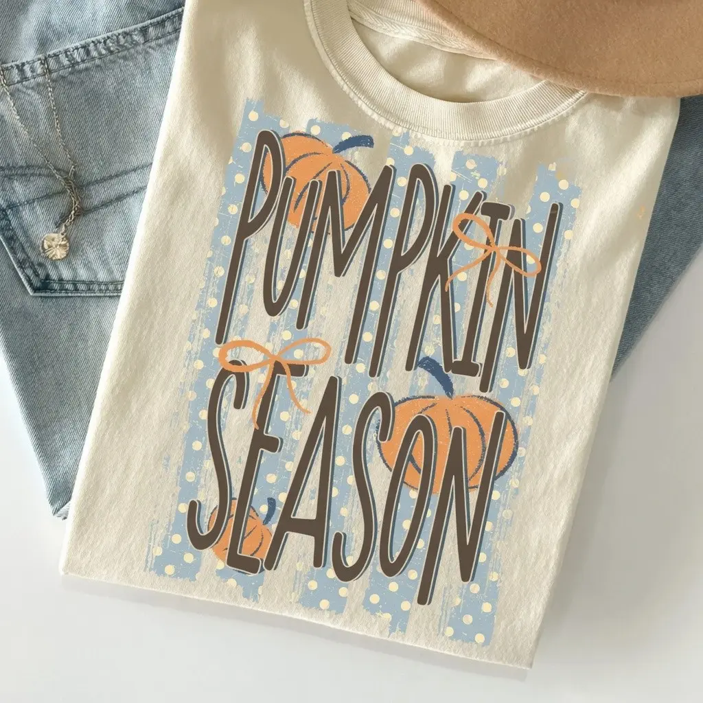 Comfort Colors Pumpkin Patch T-Shirt, Trendy Autumn Stripes Fall Season Sublimation Tee - photo 4