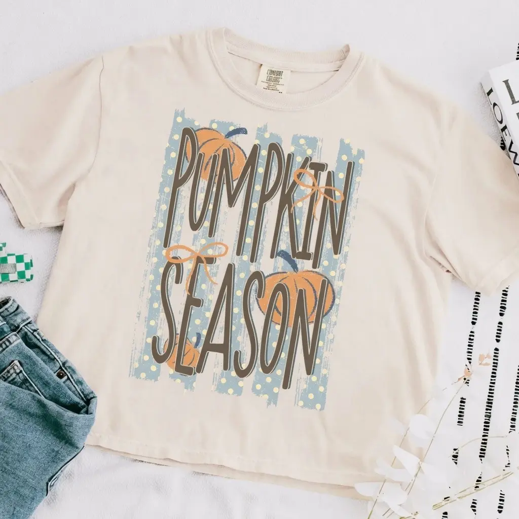Comfort Colors Pumpkin Patch T-Shirt, Trendy Autumn Stripes Fall Season Sublimation Tee - photo 5