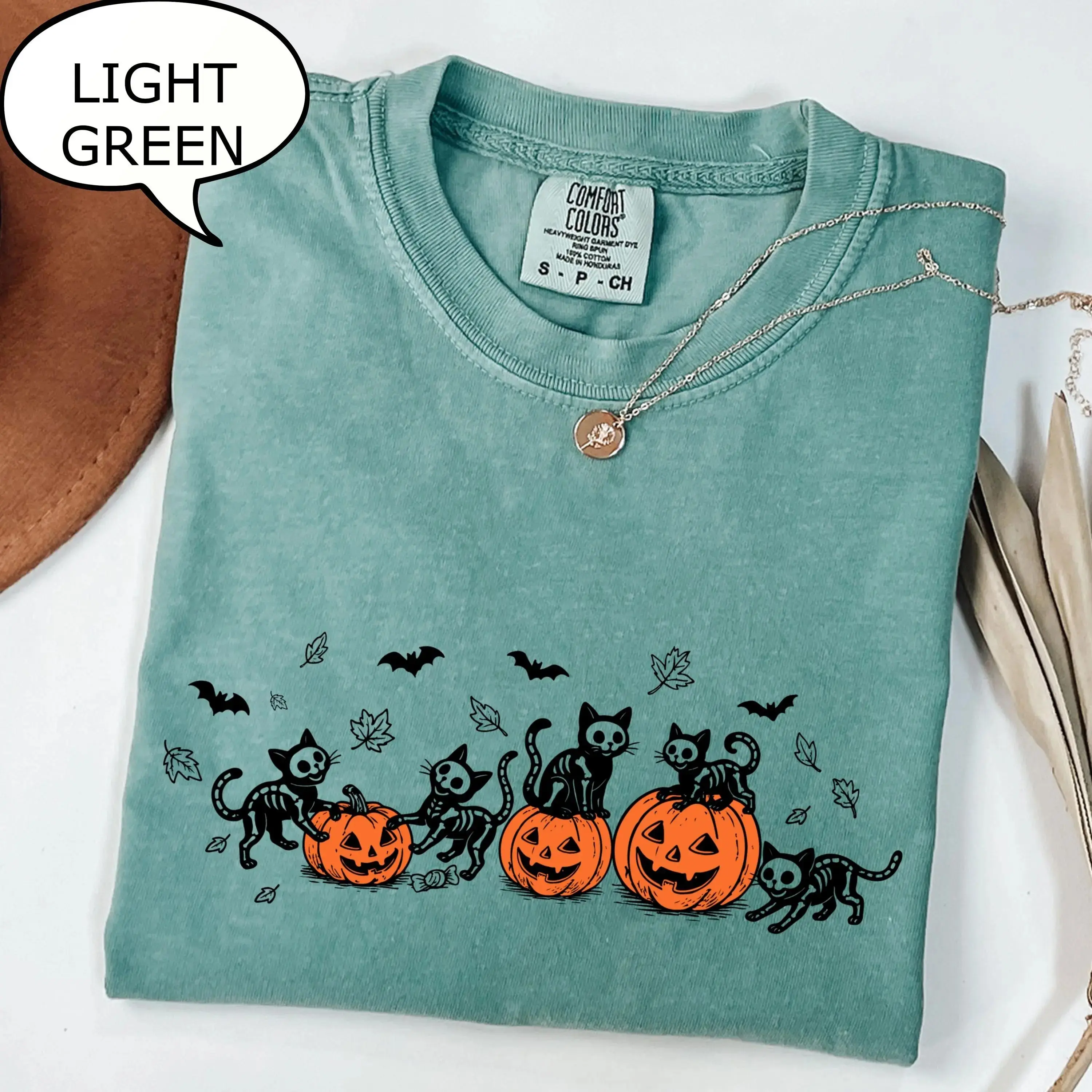 Comfort Colors Pumpkin Patch Season Shirt, Skeleton Cat Lover Halloween Spooky Vintage Fall Graphic Tee