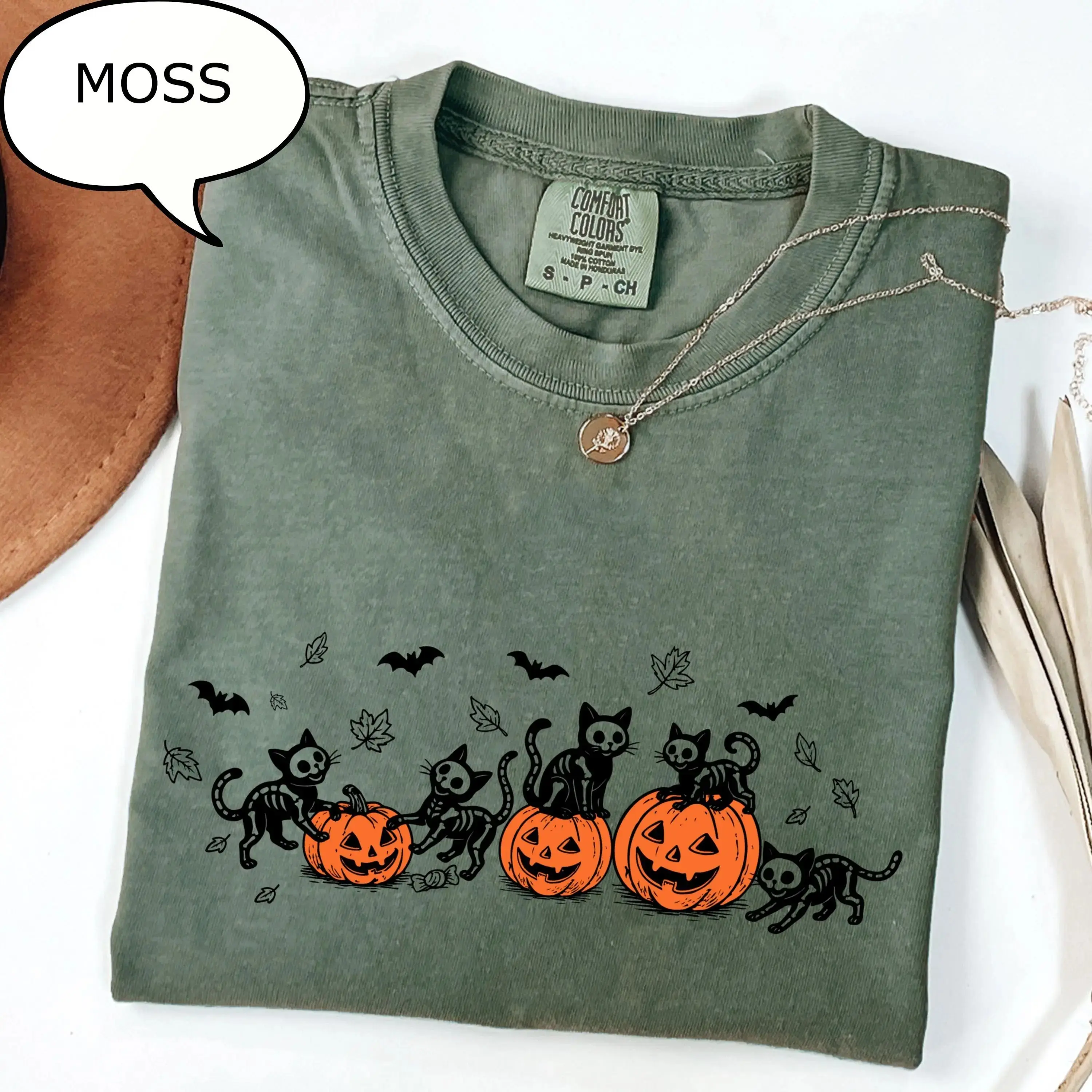 Comfort Colors Pumpkin Patch Season Shirt, Skeleton Cat Lover Halloween Spooky Vintage Fall Graphic Tee - photo 5