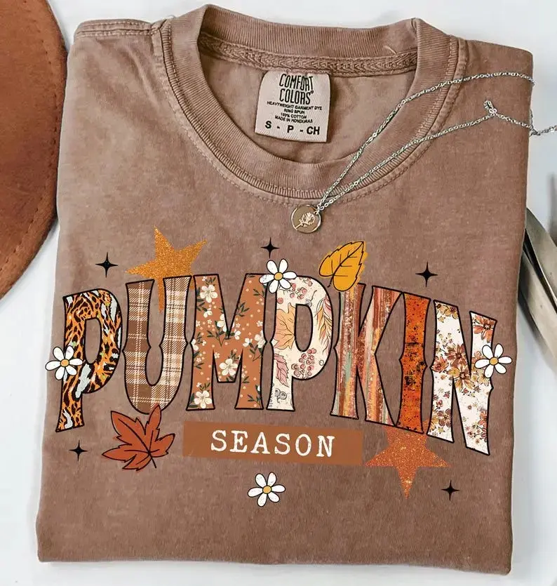 Comfort Colors Pumpkin Season Shirt for Women, Retro Halloween Preppy Bow Tee, Trendy Fall Spooky Graphic Top - photo 2