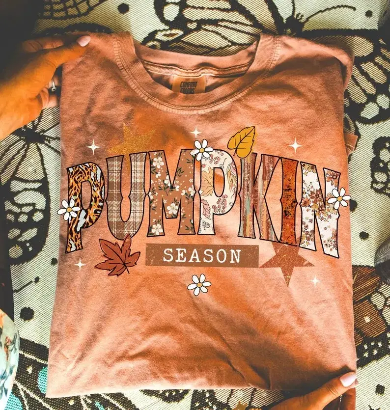 Comfort Colors Pumpkin Season Shirt for Women, Retro Halloween Preppy Bow Tee, Trendy Fall Spooky Graphic Top - photo 4