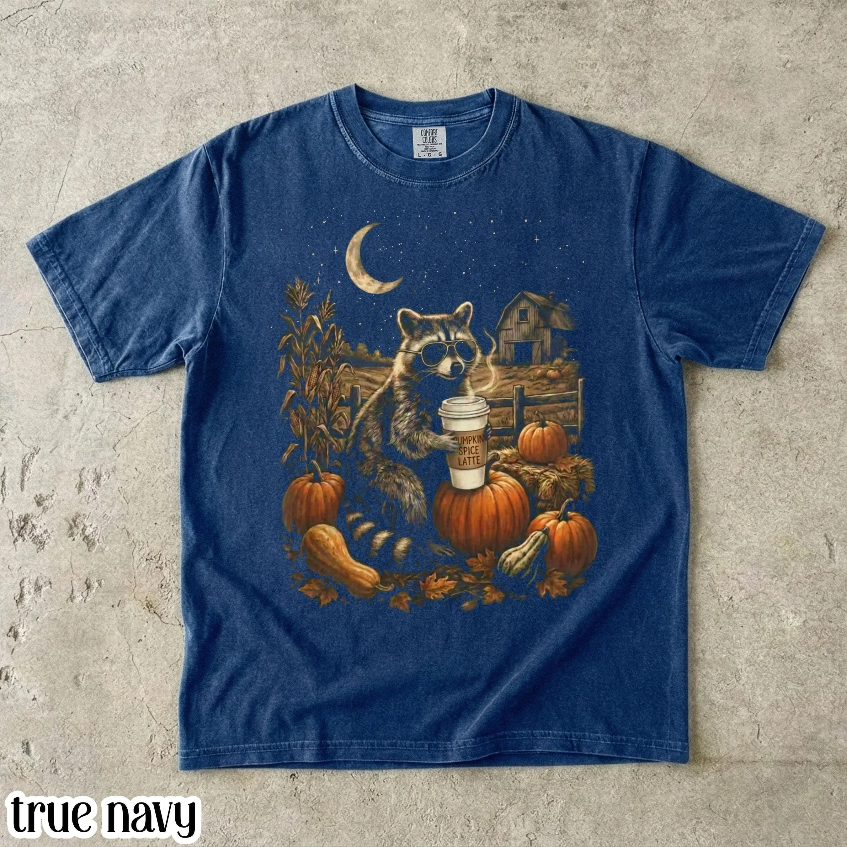 Comfort Colors Pumpkin Shirt, Halloween Raccoon I Live Here Now Tee, Vintage Autumn Spooky Season Spice Latte Coffee - photo 3