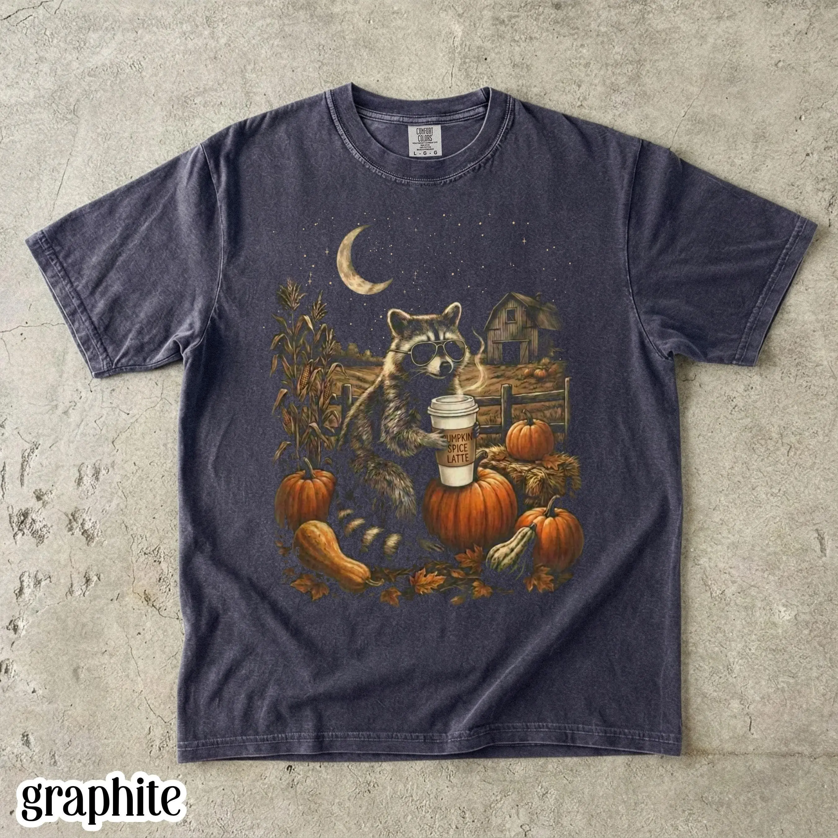Comfort Colors Pumpkin Shirt, Halloween Raccoon I Live Here Now Tee, Vintage Autumn Spooky Season Spice Latte Coffee - photo 4