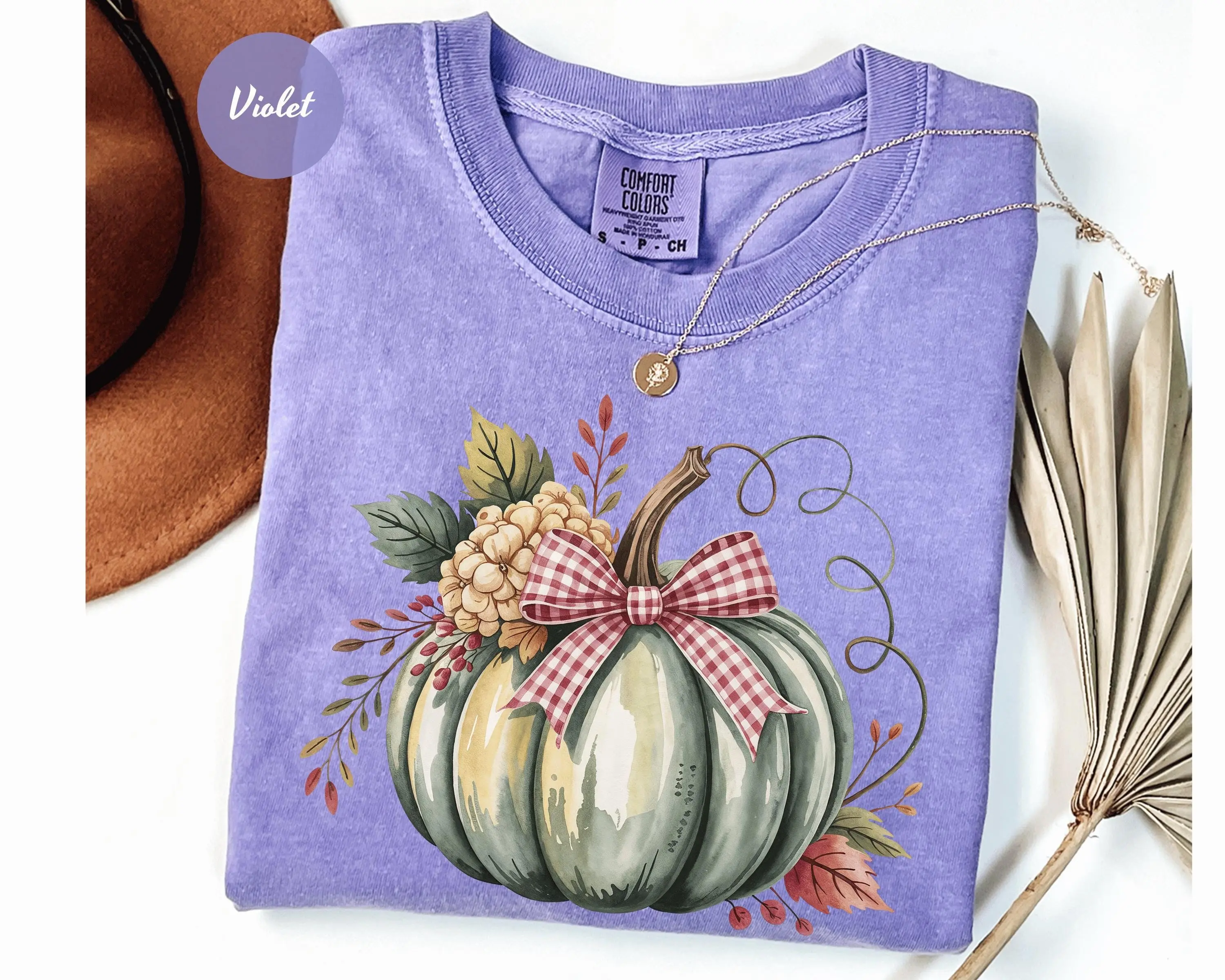 Comfort Colors Watercolor Pumpkin Patch Shirt, Womens Halloween Fall Graphic Tee, Thanksgiving Gift - photo 5