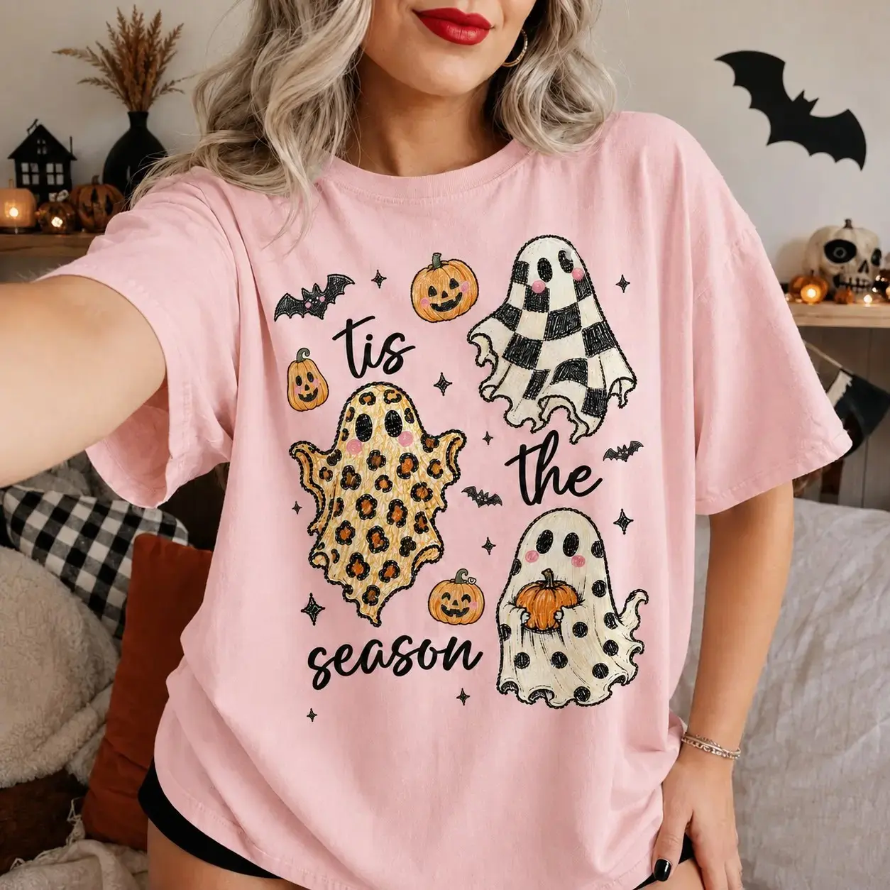 Comfort Colors Pumpkin Head Skeleton Shirt, Dancing Vintage Halloween Cute Spooky Fall Graphic Tee Gift