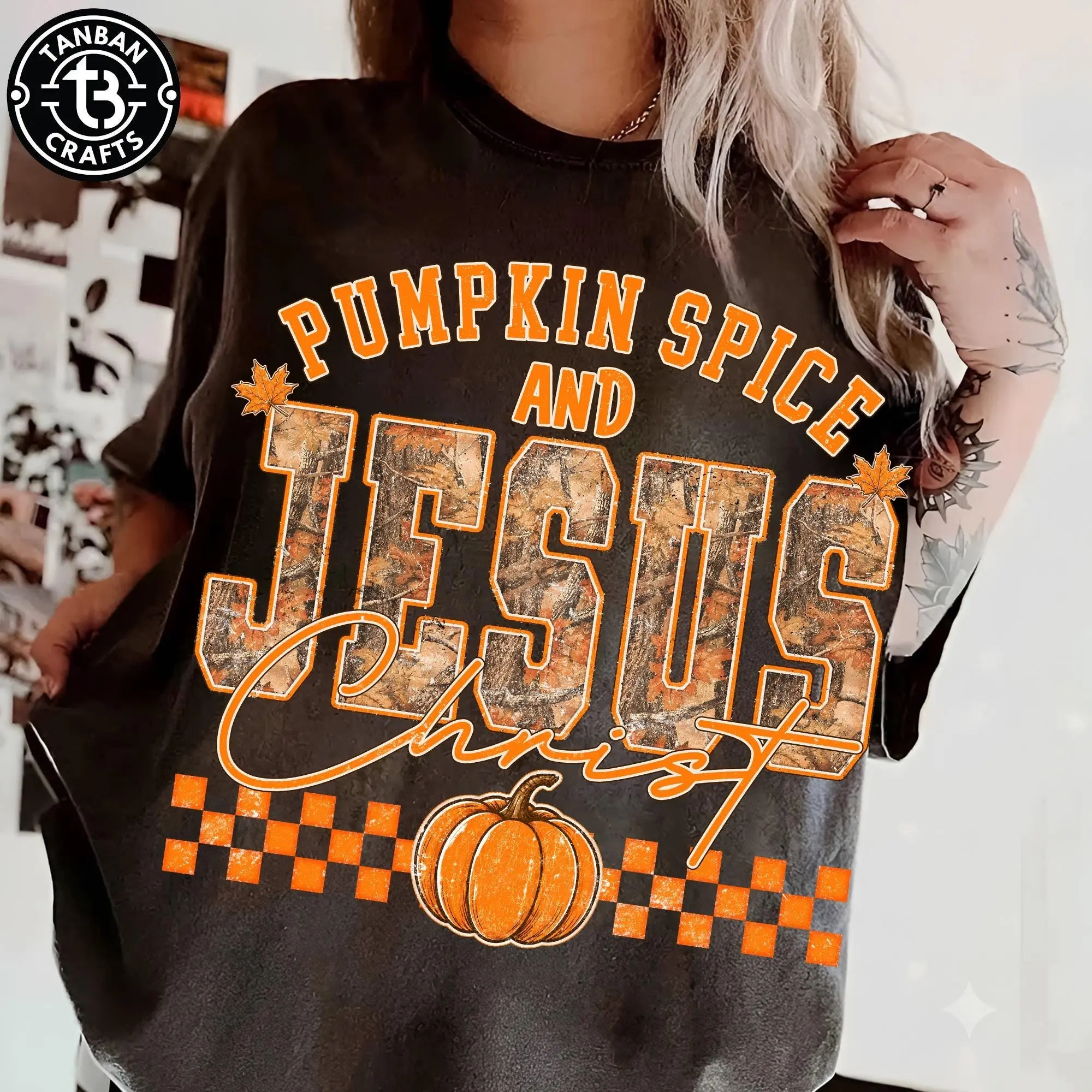 Comfort Colors Pumpkin Spice and Jesus Christ Shirt, Christian Fall Faith Graphic Tee, Retro Autumn Gift