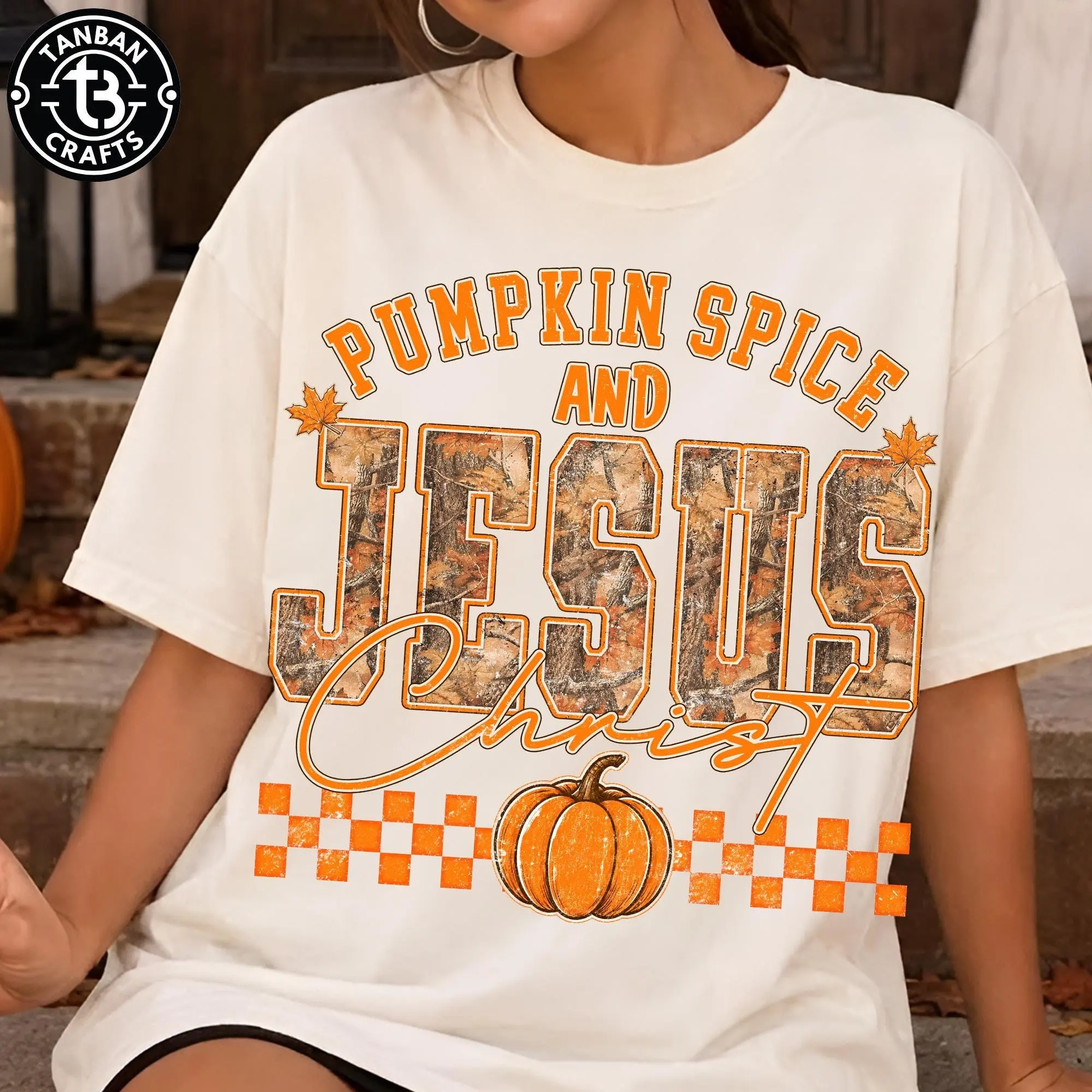 Comfort Colors Pumpkin Spice and Jesus Christ Shirt, Christian Fall Faith Graphic Tee, Retro Autumn Gift - photo 2