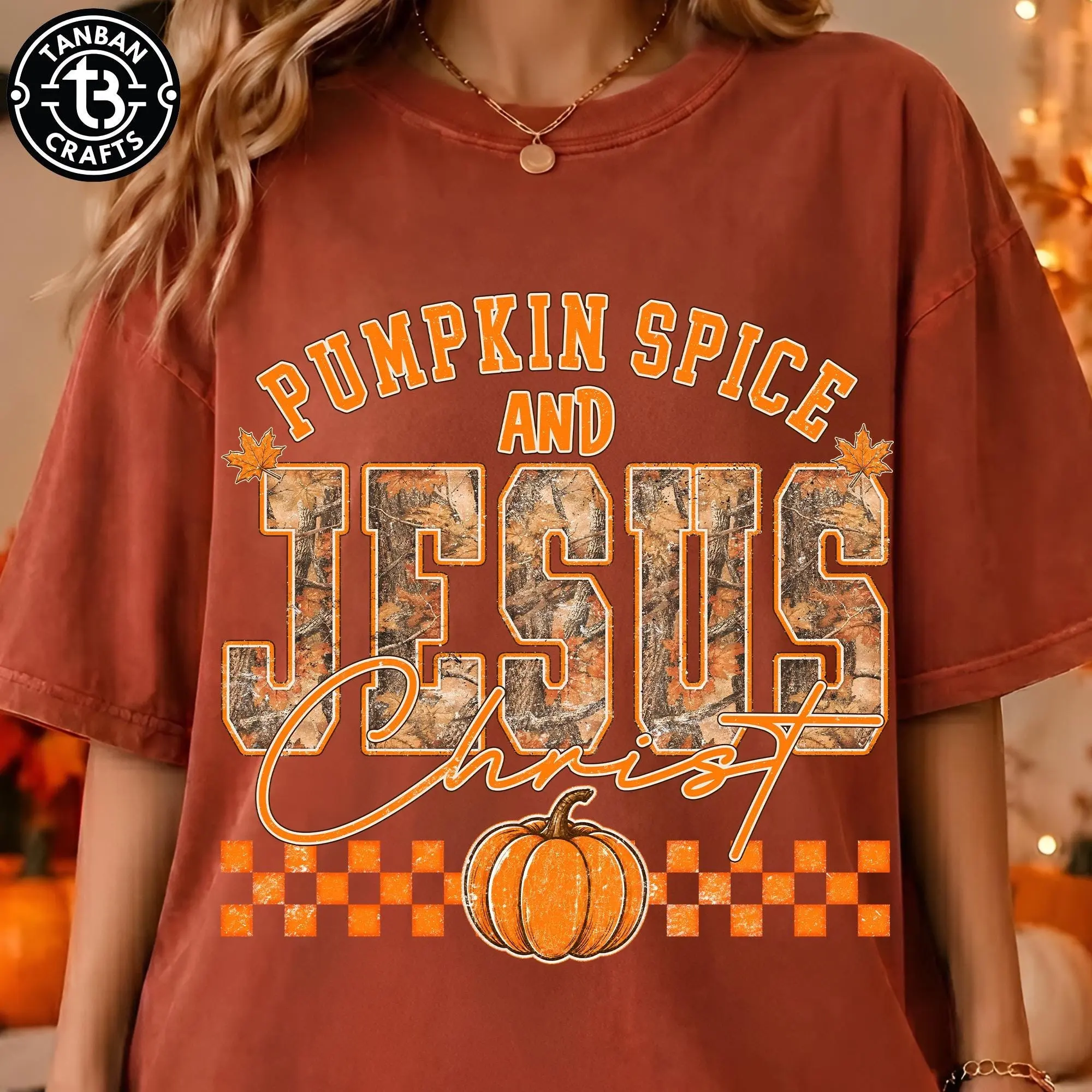 Comfort Colors Pumpkin Spice and Jesus Christ Shirt, Christian Fall Faith Graphic Tee, Retro Autumn Gift - photo 3