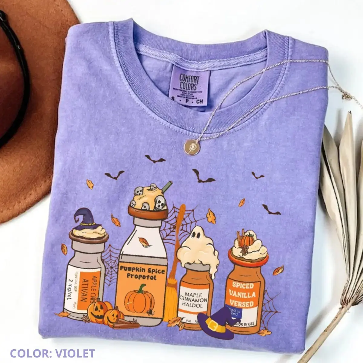 Comfort Colors Pumpkin Spice Halloween Nurse Shirt, Spooky Season Fall Medical Staff Graphic Tee - photo 2