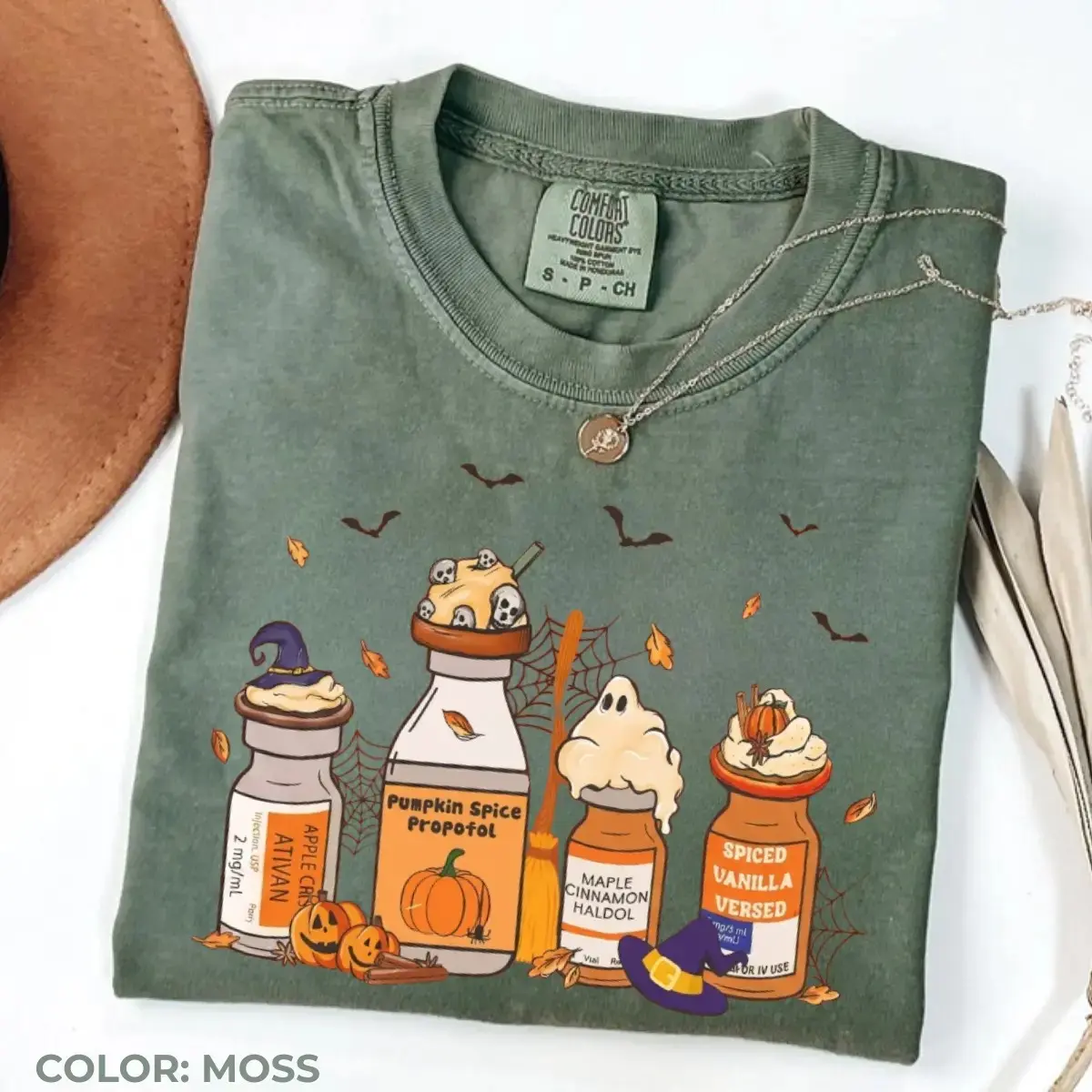 Comfort Colors Pumpkin Spice Halloween Nurse Shirt, Spooky Season Fall Medical Staff Graphic Tee - photo 3