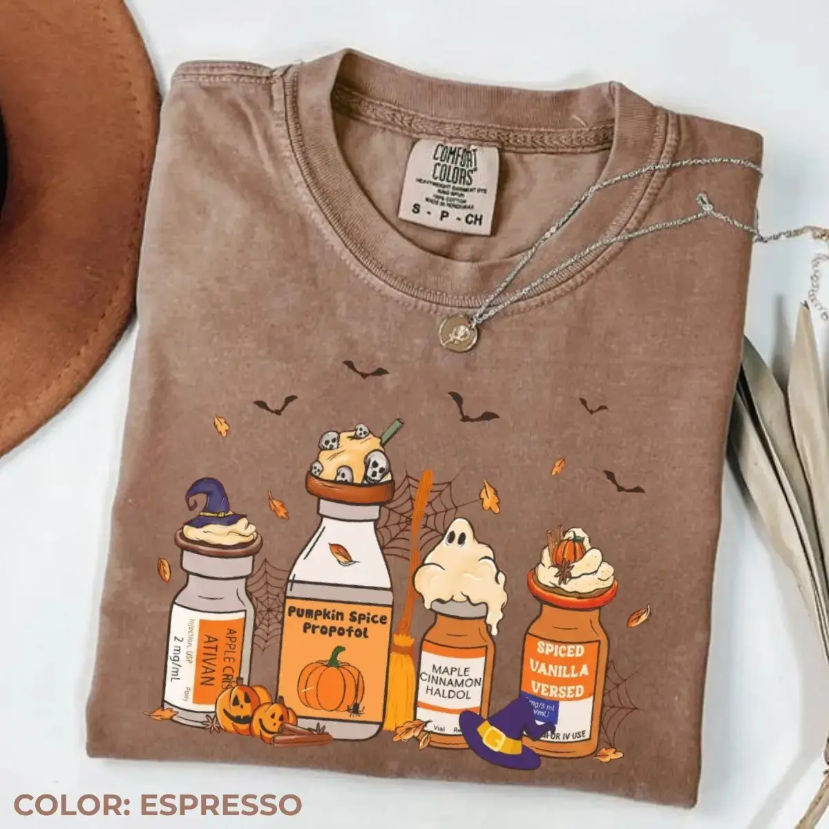 Comfort Colors Pumpkin Spice Halloween Nurse Shirt, Spooky Season Fall Medical Staff Graphic Tee - photo 4