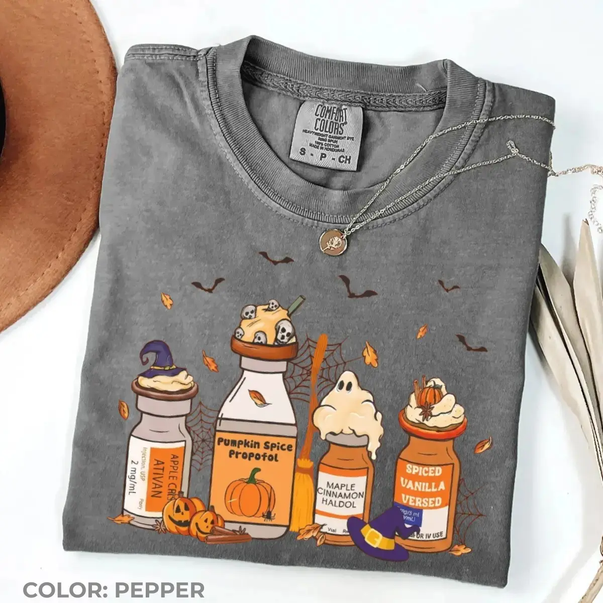 Comfort Colors Pumpkin Spice Halloween Nurse Shirt, Spooky Season Fall Medical Staff Graphic Tee - photo 5