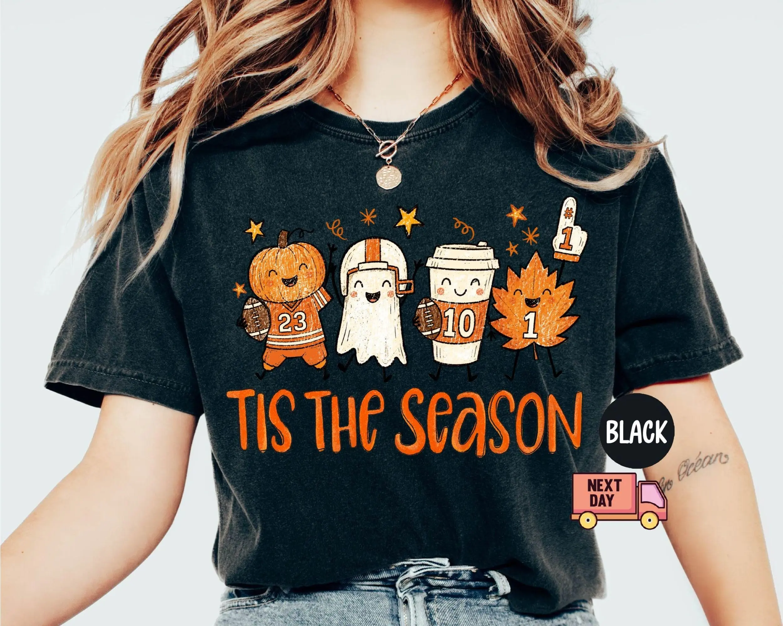Comfort Colors Pumpkin Spice Latte Shirt, Womens Fall Doodle Graphic Tee, Autumn Leaves Cozy Thanksgiving Tis The Season Top - photo 4
