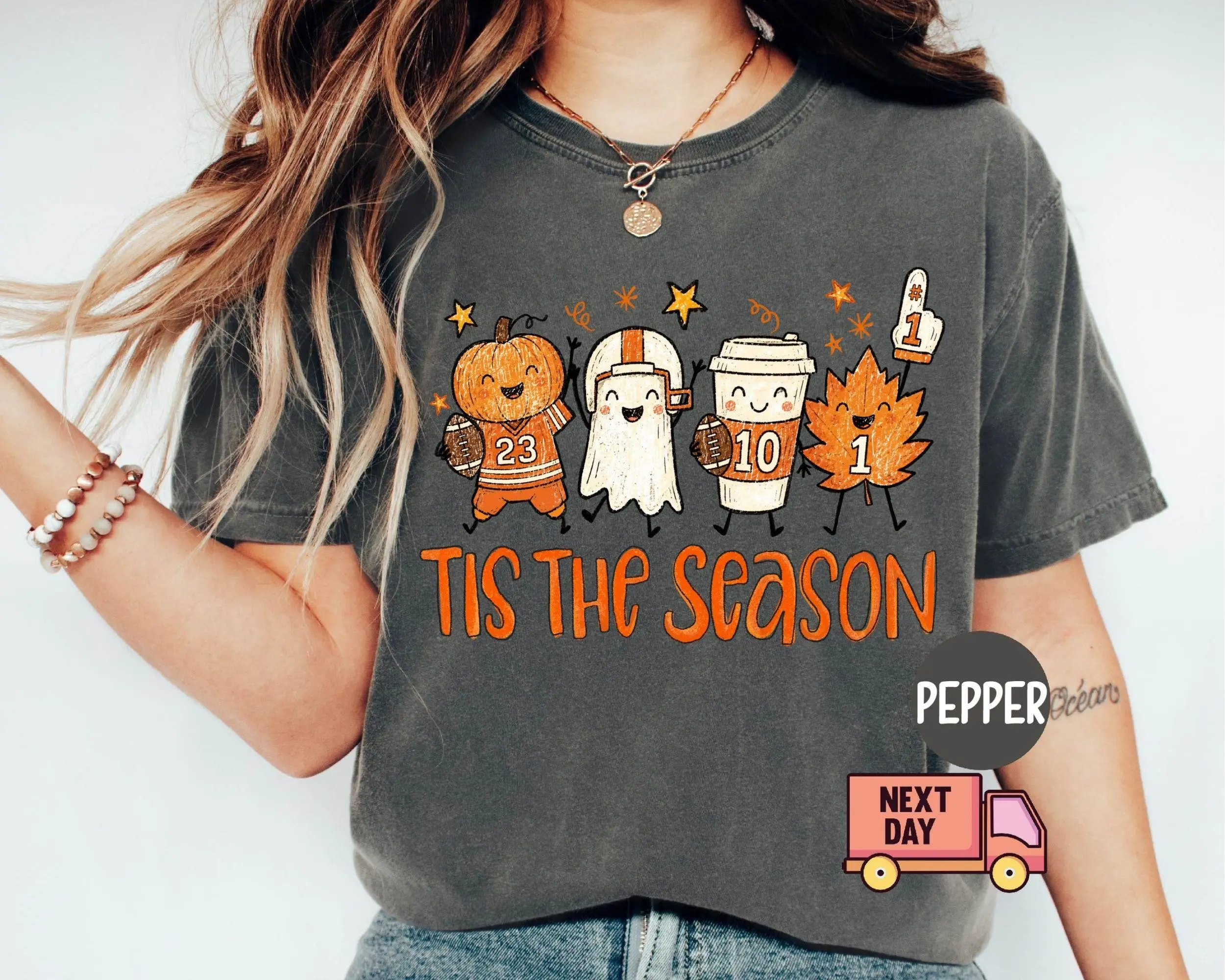 Comfort Colors Pumpkin Spice Latte Shirt, Womens Fall Doodle Graphic Tee, Autumn Leaves Cozy Thanksgiving Tis The Season Top - photo 5