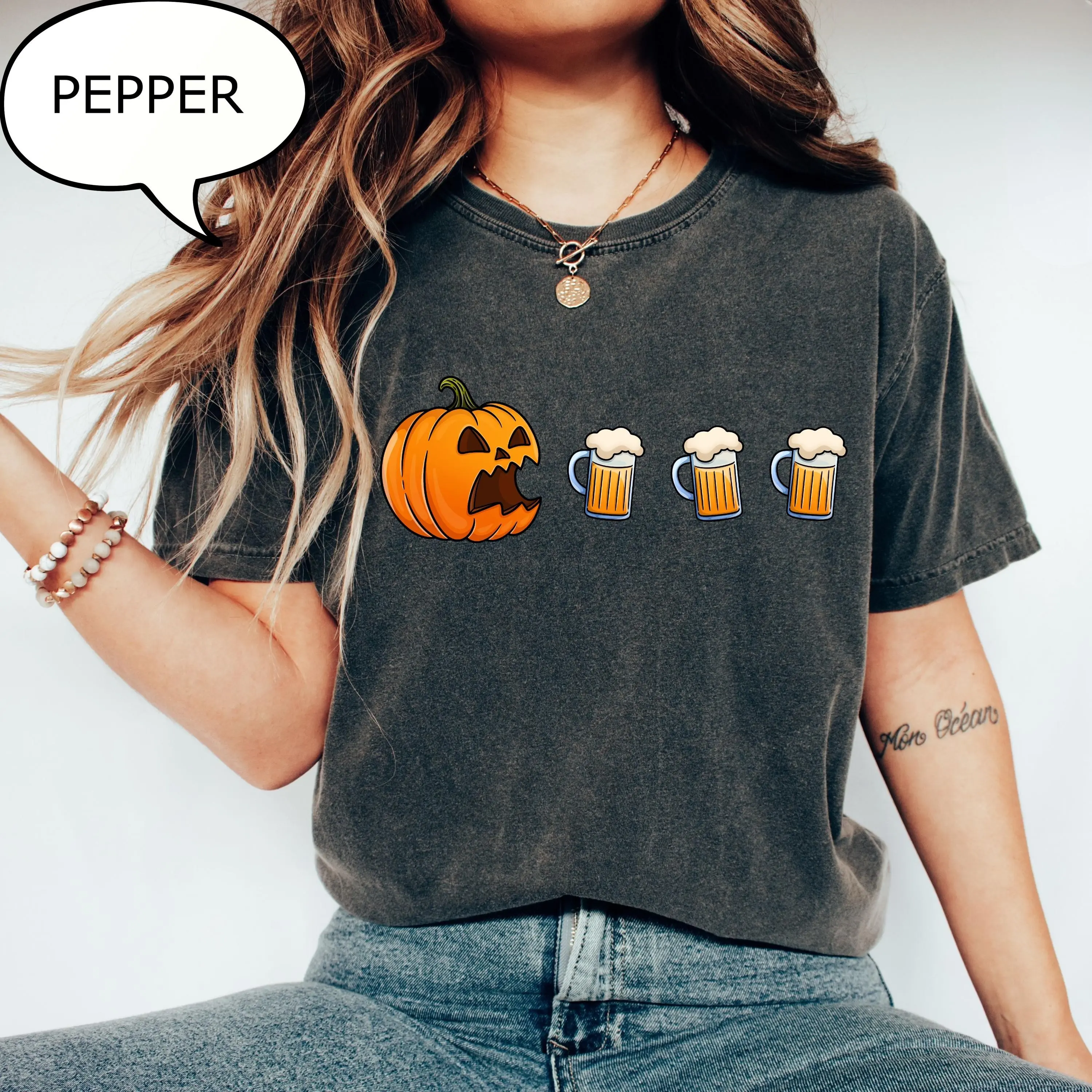 Comfort Colors Pumpkin Wine T-Shirt, Funny Halloween Spice Graphic Tee, Autumn Fall Drinker Lover Gift for Women - photo 5