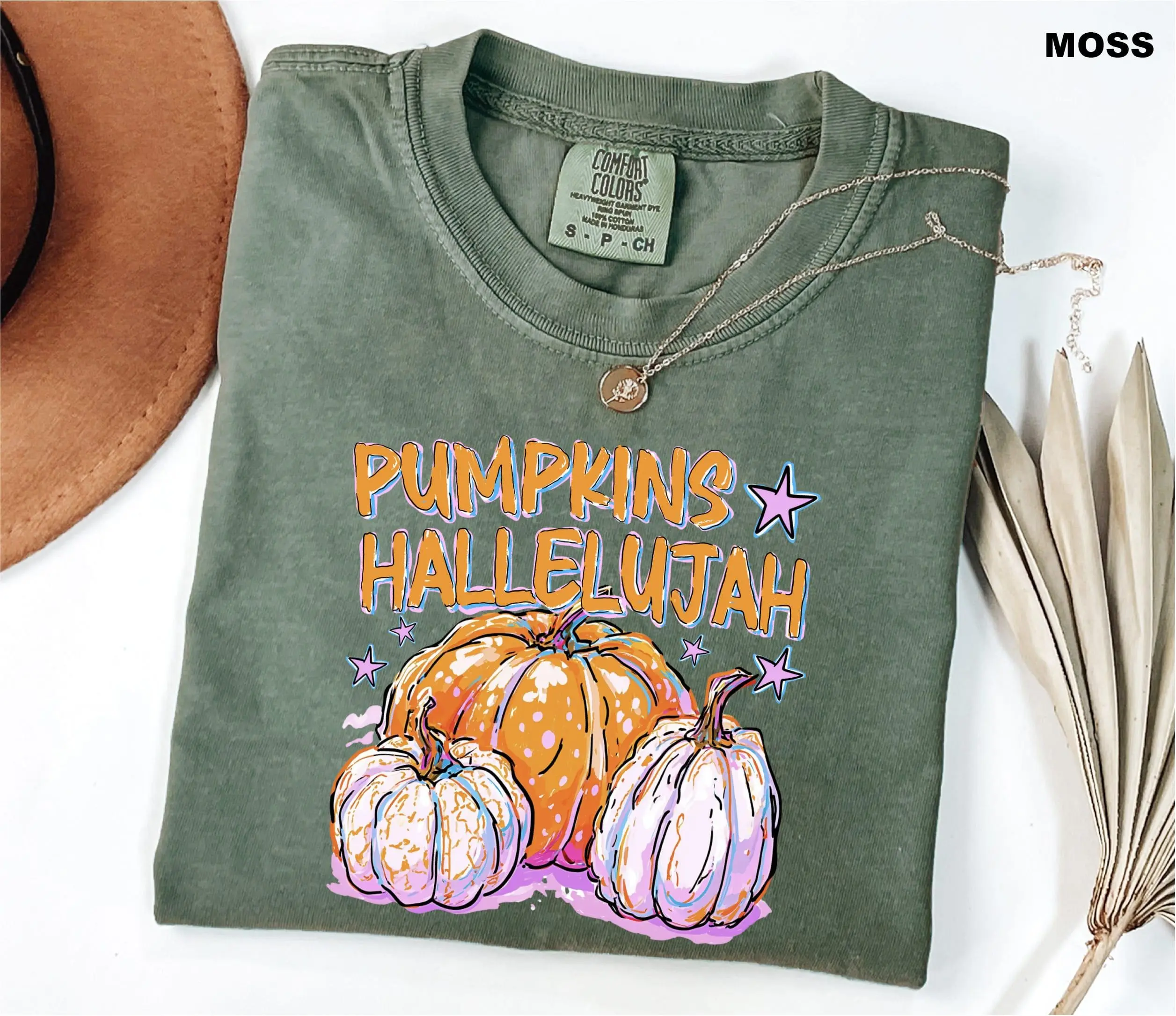 Comfort Colors Pumpkins Hallelujah Shirt, Christian Faith Retro Fall Thanksgiving Church Graphic Tee - photo 3
