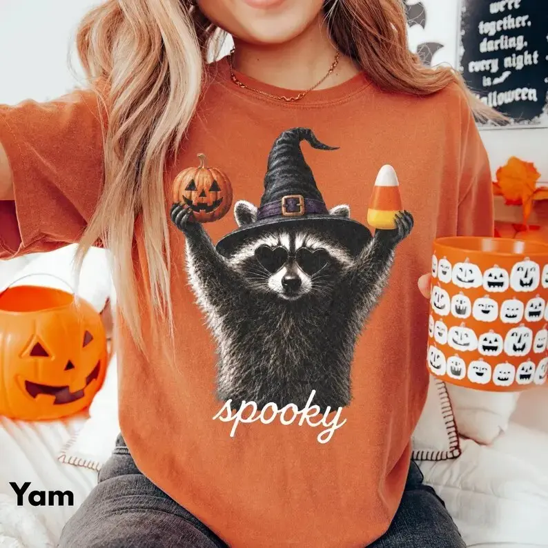 Comfort Colors Raccoon Halloween T-Shirt for Women, Spooky Season Tee, Cute Trash Panda Graphic Top, Funny Trendy Fall Costume - photo 3