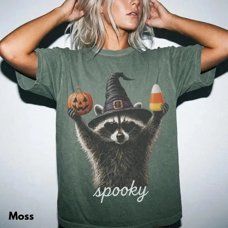 Comfort Colors Raccoon Halloween T-Shirt for Women, Spooky Season Tee, Cute Trash Panda Graphic Top, Funny Trendy Fall Costume - photo 4