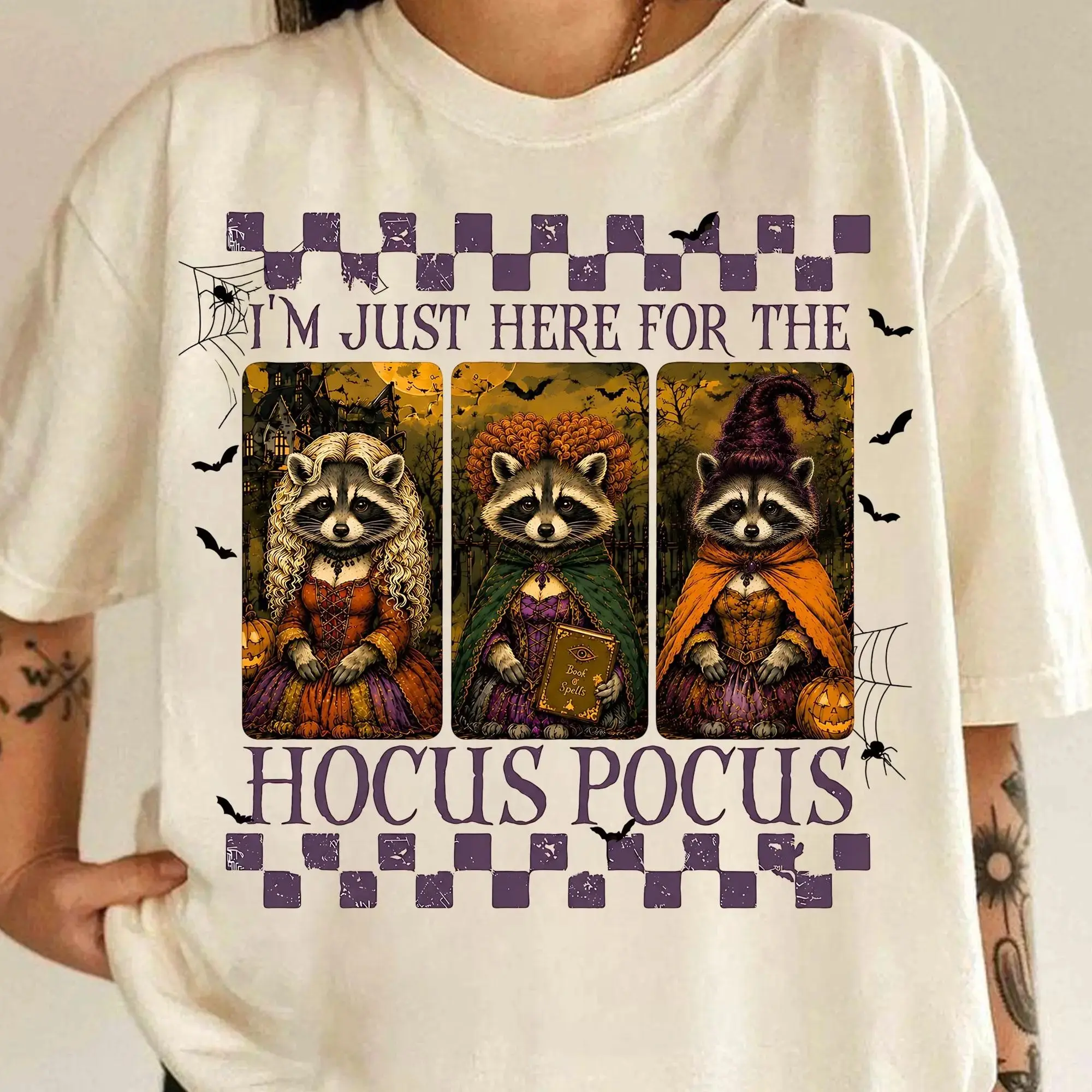 Comfort Colors Raccoon Witch Halloween Shirt, Funny Spooky Season Cute Autumn Trick or Treat Tee for Women