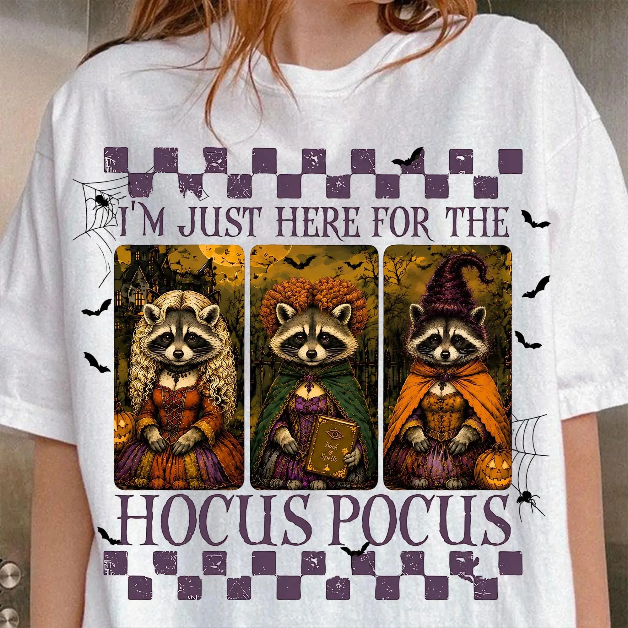 Comfort Colors Raccoon Witch Halloween Shirt, Funny Spooky Season Cute Autumn Trick or Treat Tee for Women - photo 2