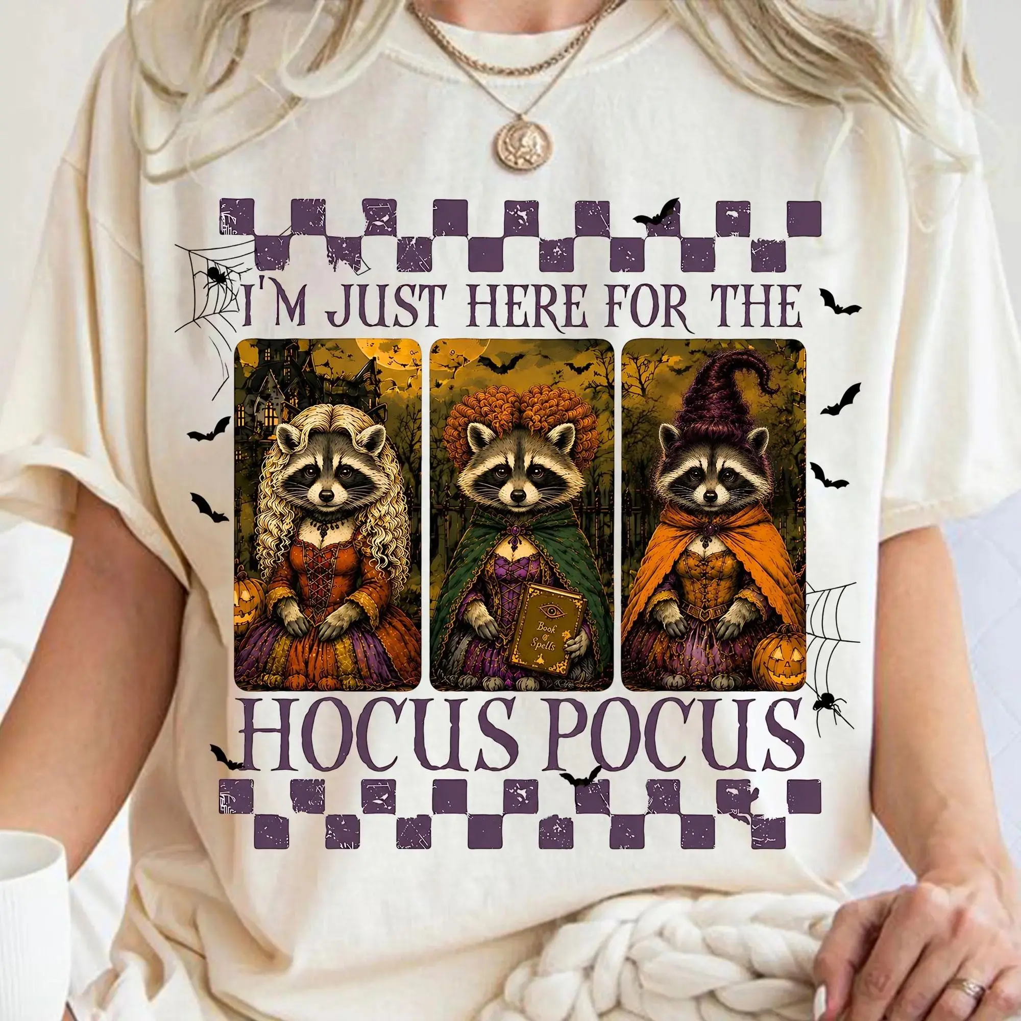 Comfort Colors Raccoon Witch Halloween Shirt, Funny Spooky Season Cute Autumn Trick or Treat Tee for Women - photo 5