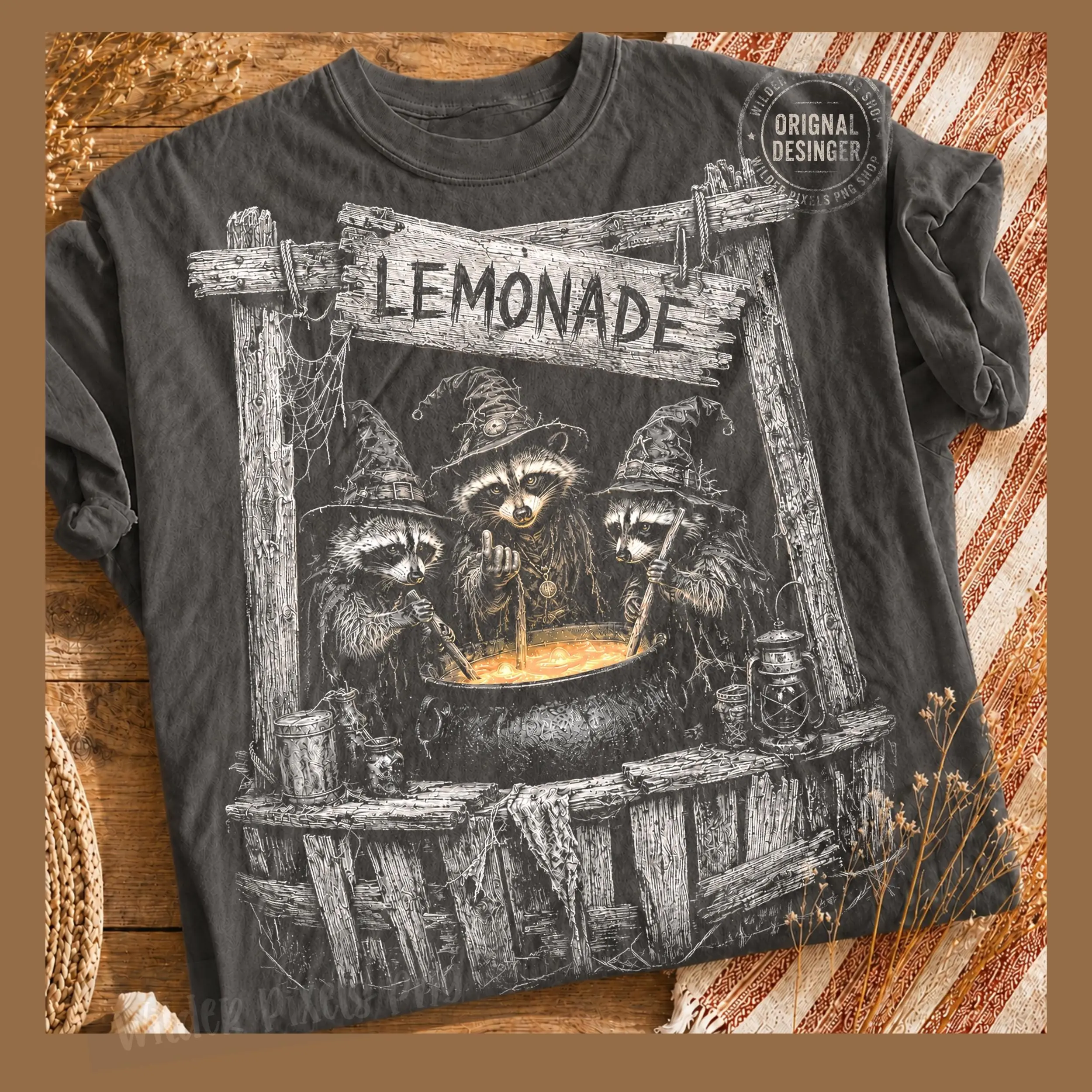 Comfort Colors Raccoon Witches Lemonade Shirt, Funny Haunt Here Now Halloween Graphic Tee for Women, Fall Gift - photo 1
