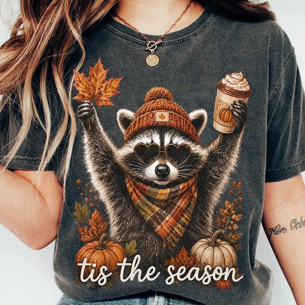 Comfort Colors Retro Autumn Raccoon Pumpkin Sweatshirt, Womens Funny Fall Coffee Cottagecore Halloween Crewneck - photo 2