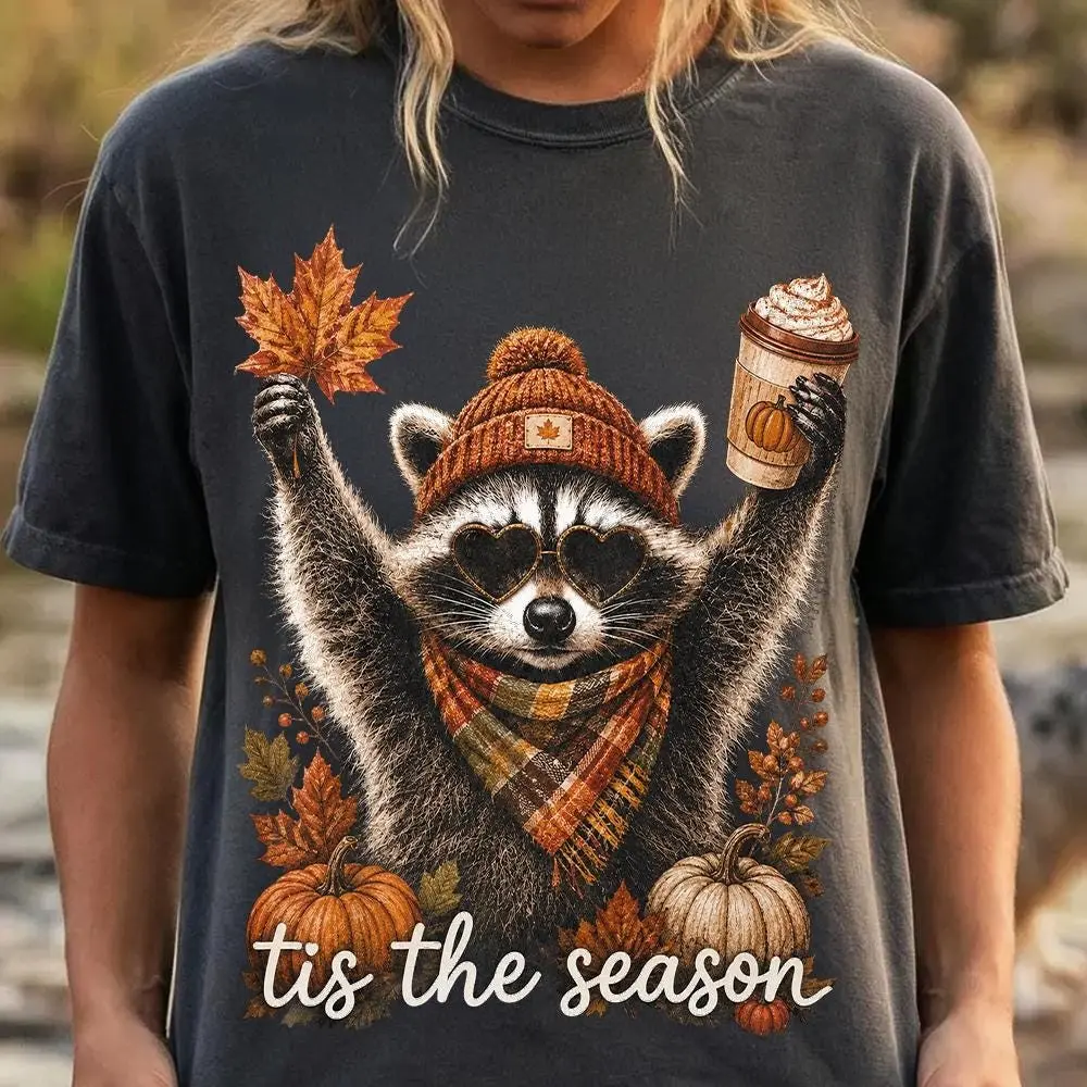 Comfort Colors Retro Autumn Raccoon Pumpkin Sweatshirt, Womens Funny Fall Coffee Cottagecore Halloween Crewneck - photo 4