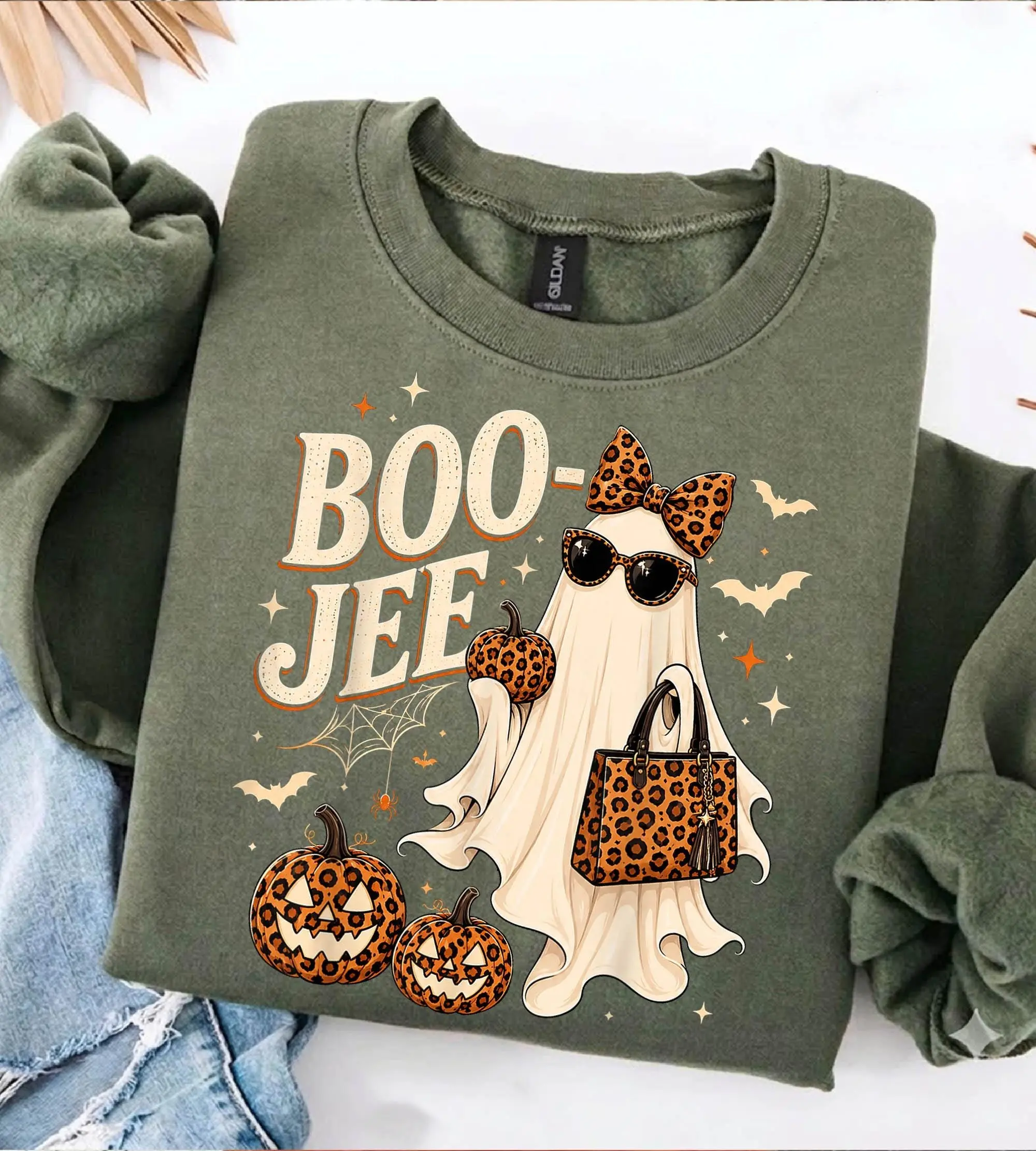 Comfort Colors Retro Boo Jee Ghost T-Shirt, Leopard Girly Halloween Graphic Tee - photo 2