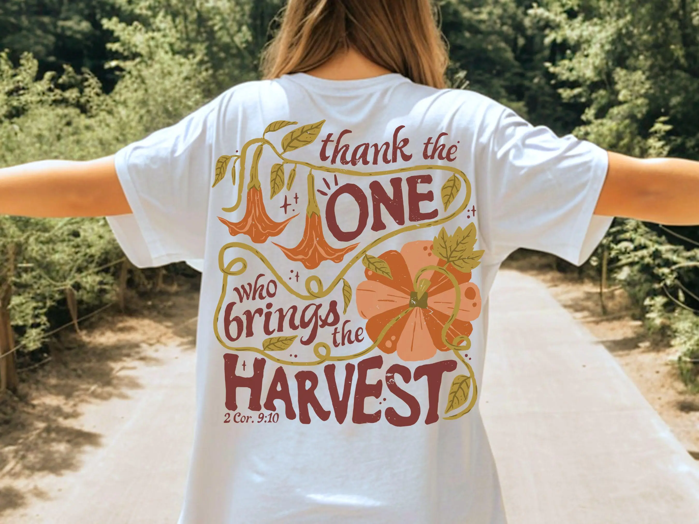 Comfort Colors Retro Christian Double Sided Thanksgiving Shirt, Give Thanks to the Lord Harvest is Plenty Tee - photo 3