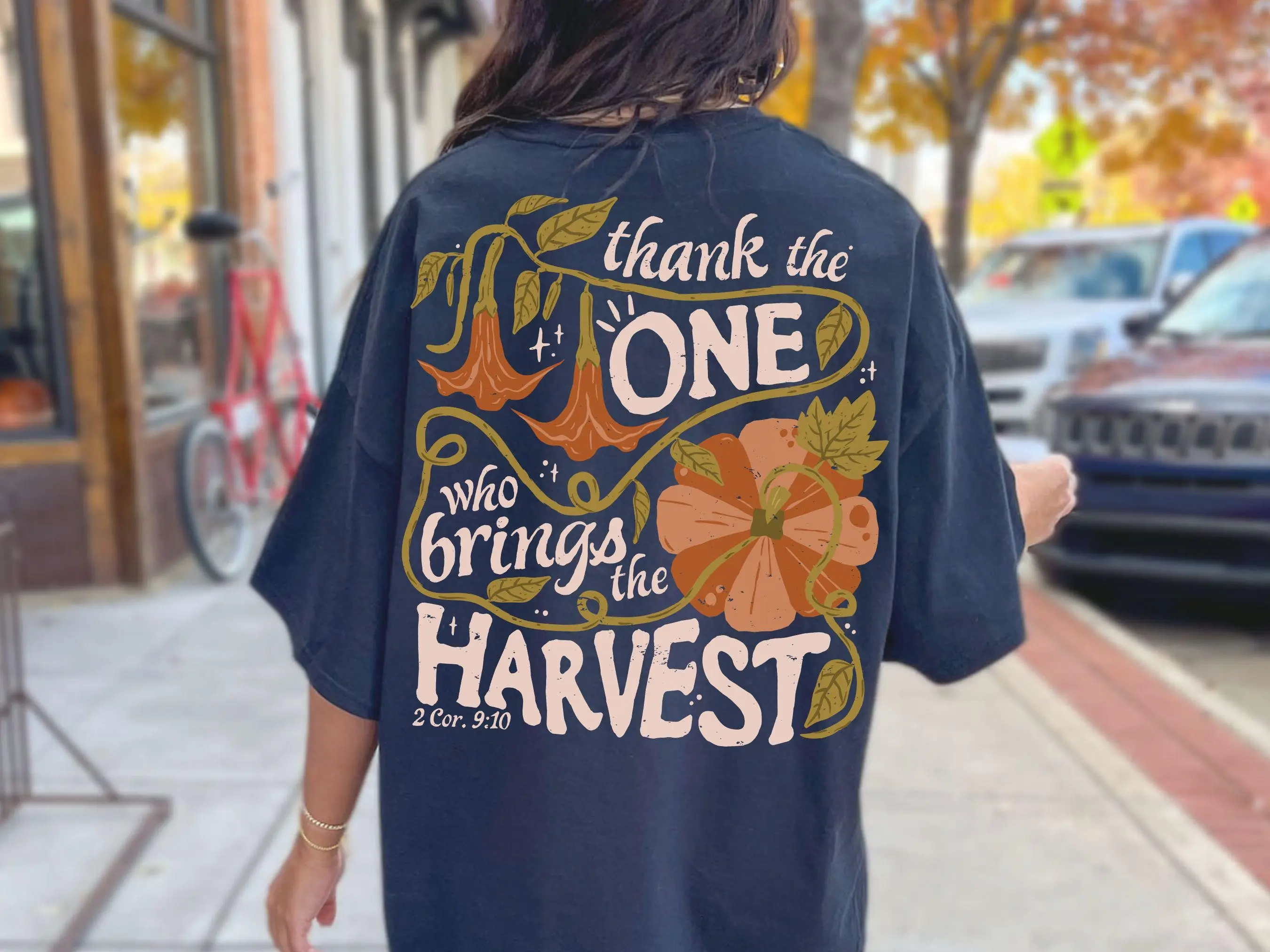 Comfort Colors Retro Christian Double Sided Thanksgiving Shirt, Give Thanks to the Lord Harvest is Plenty Tee - photo 4