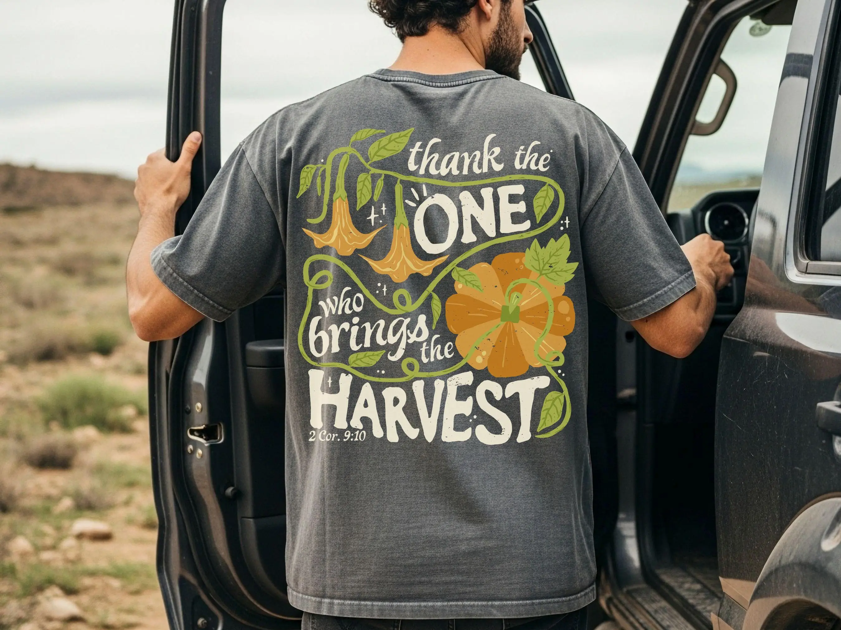 Comfort Colors Retro Christian Double Sided Thanksgiving Shirt, Give Thanks to the Lord Harvest is Plenty Tee - photo 5