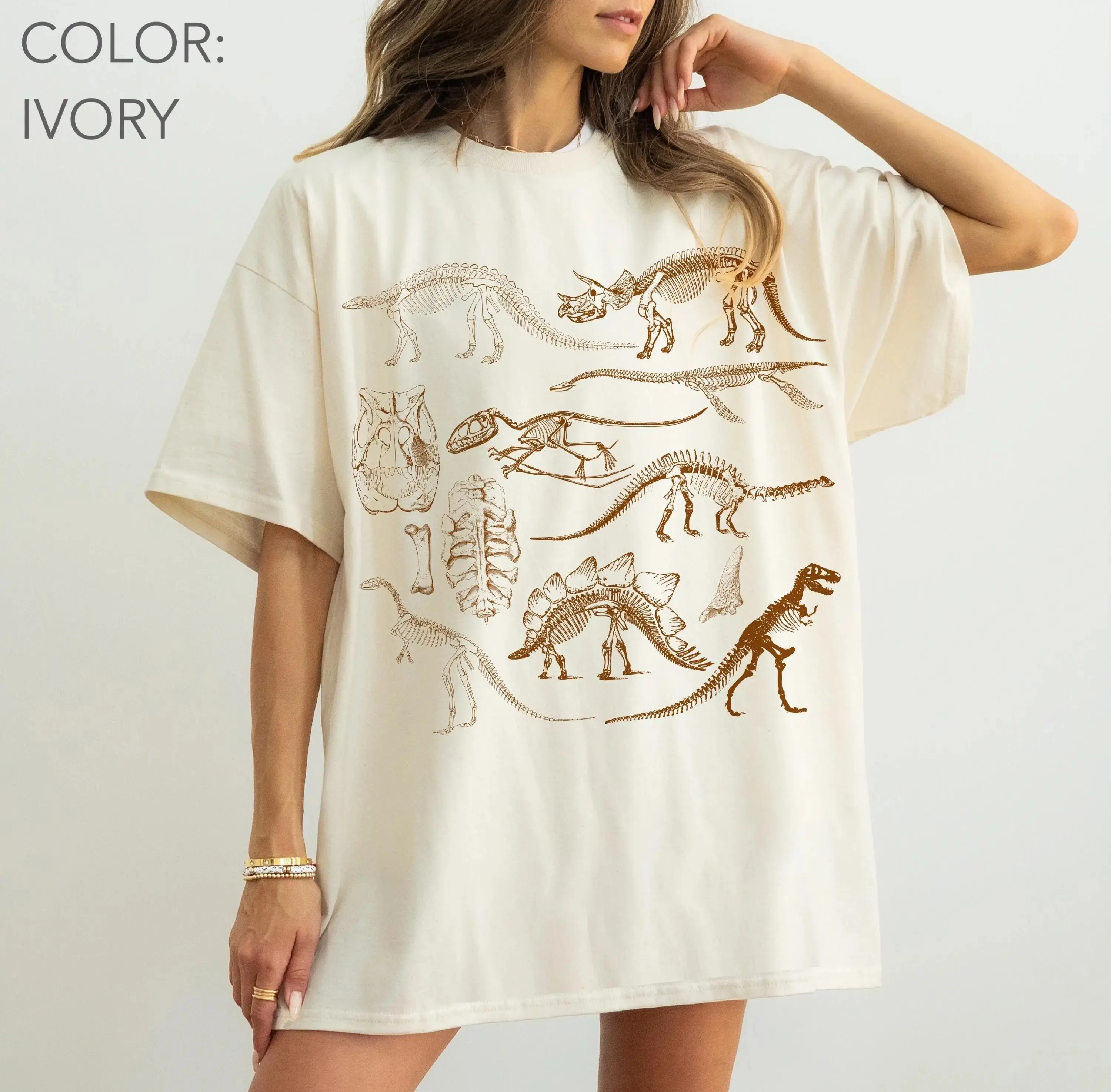 Comfort Colors Retro Dinosaur Skeleton Shirt, Vintage Fossil Doodle Prehistoric Bone Paleontology Tee