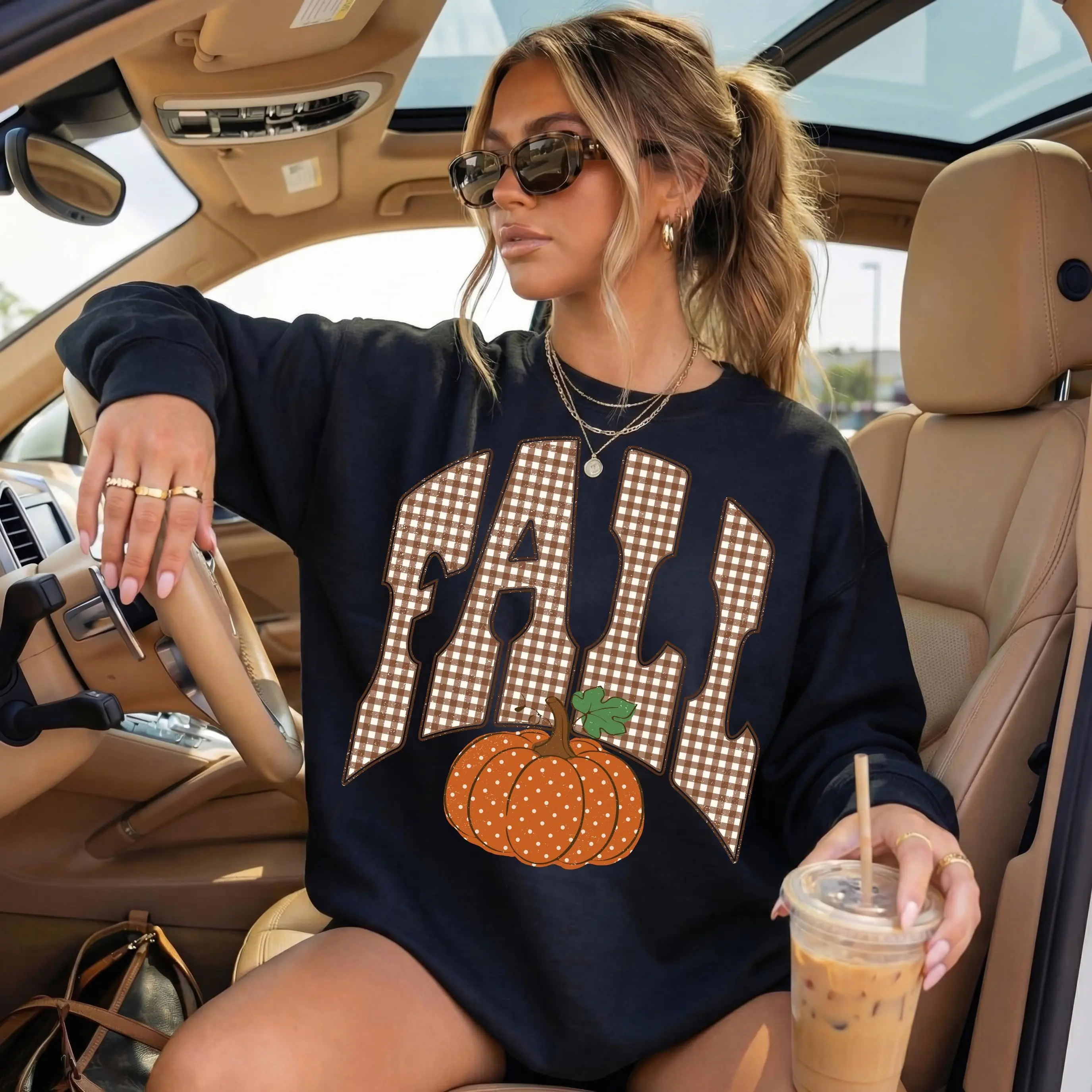 Comfort Colors Retro Fall T-Shirt, Gingham Pumpkin Autumn Graphic Cozy Season Tee - photo 3