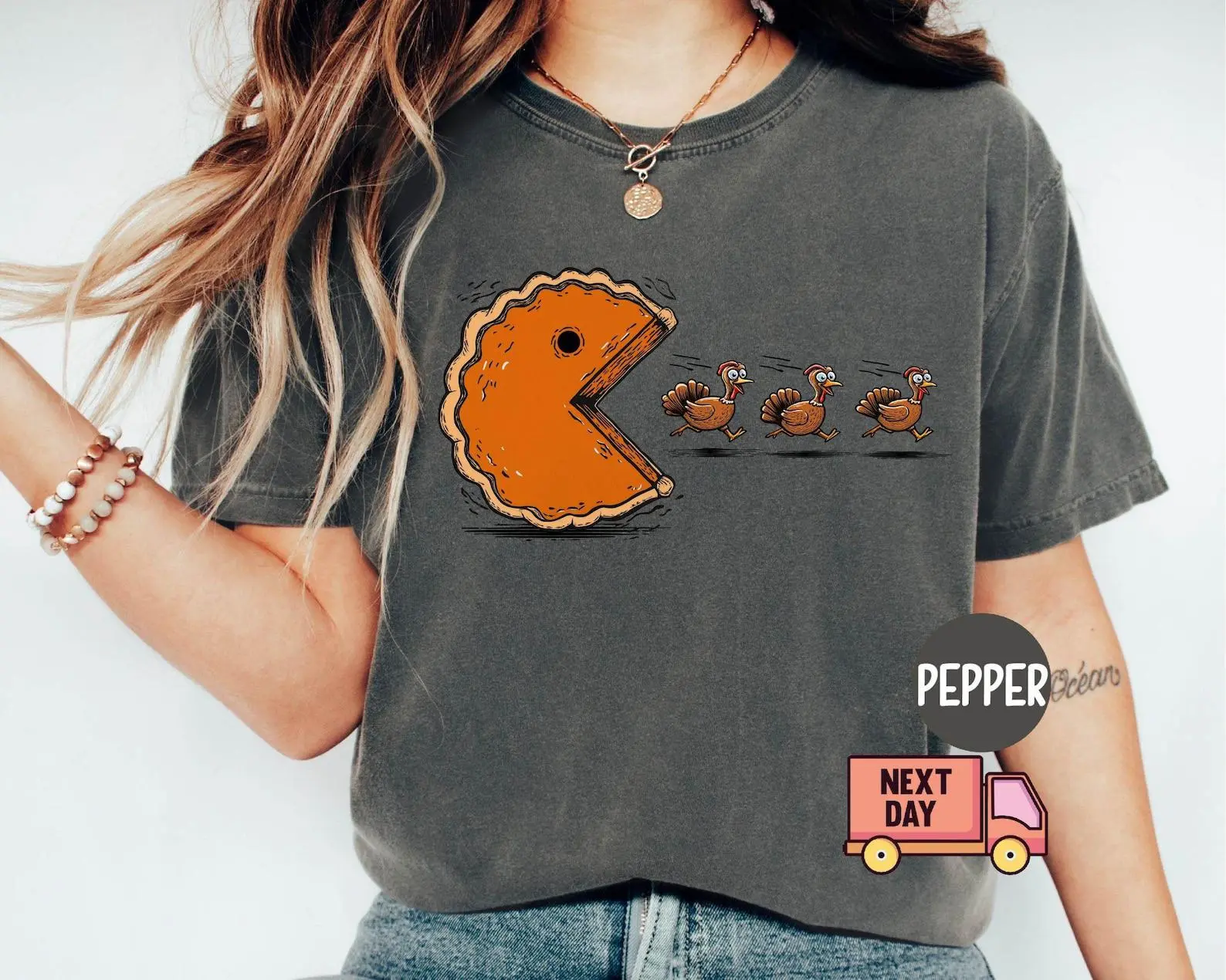 Comfort Colors Retro Funny Thanksgiving Shirt, Turkey Pumpkin Pie Game Humor Graphic Tee - photo 2