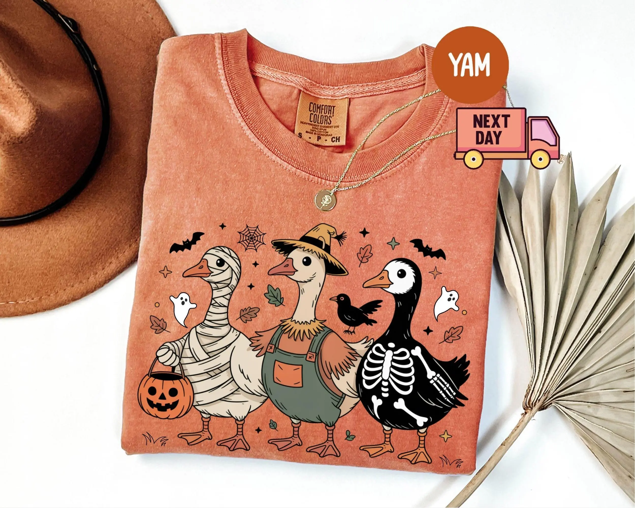 Comfort Colors Retro Goose Halloween Shirt, Ghost Pumpkin Witch Graphic Tee, Vintage Spooky Aesthetic Top - photo 2