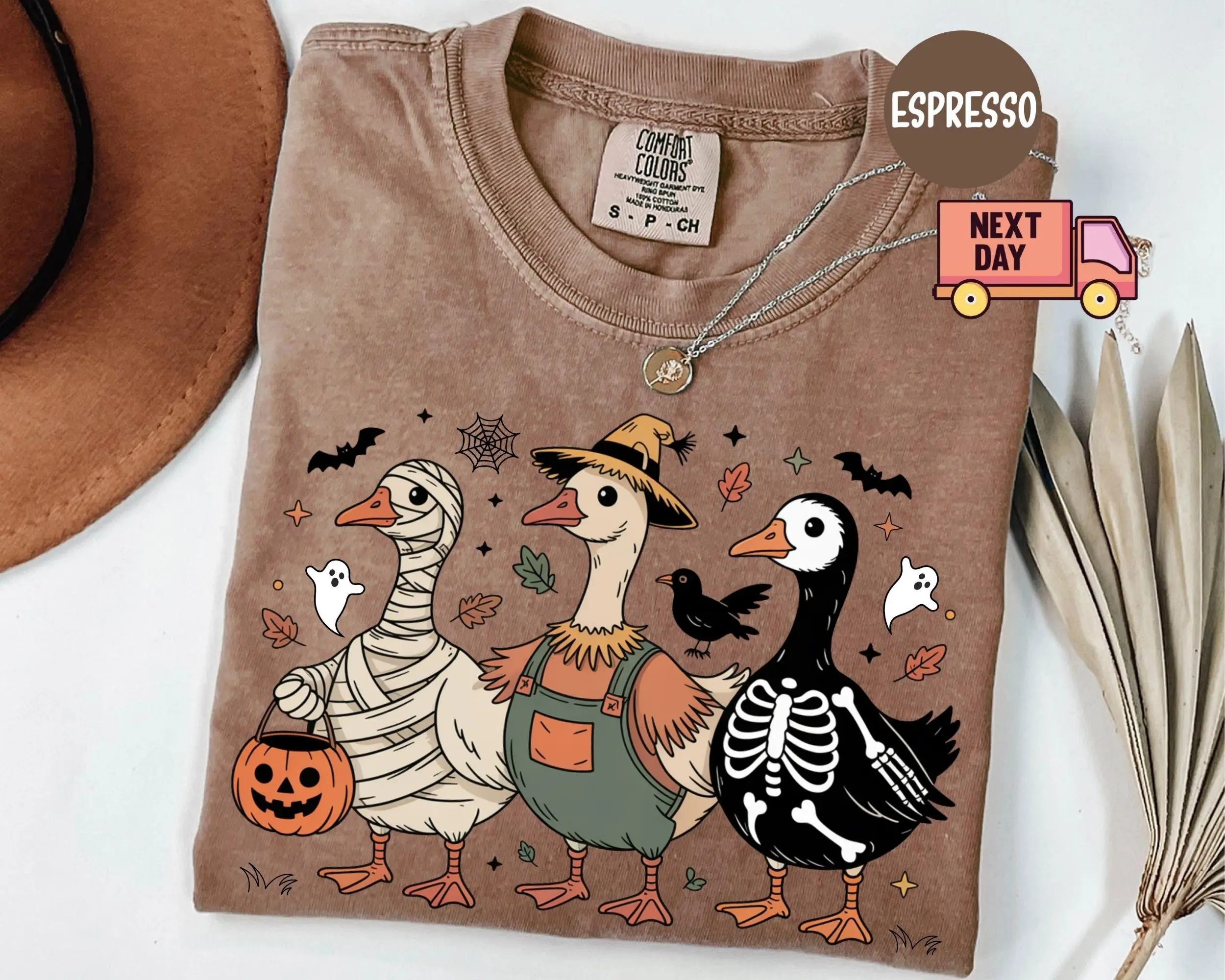 Comfort Colors Retro Goose Halloween Shirt, Ghost Pumpkin Witch Graphic Tee, Vintage Spooky Aesthetic Top - photo 3