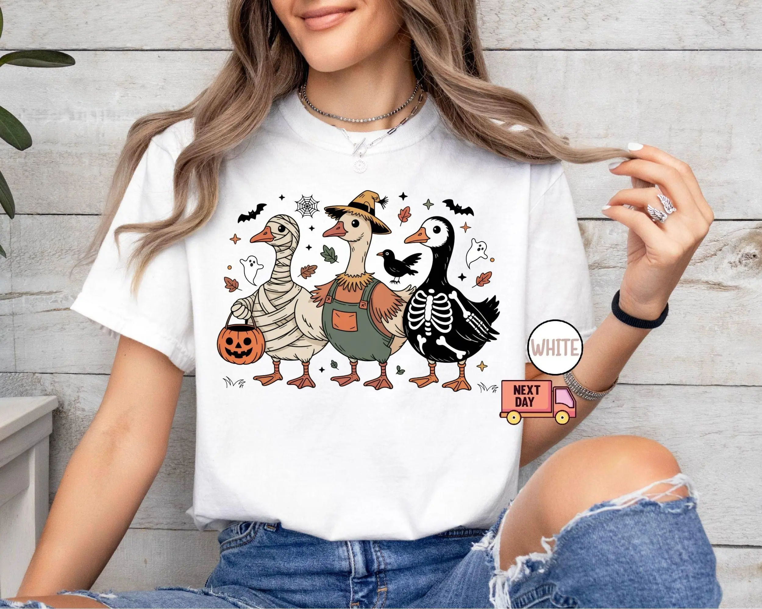 Comfort Colors Retro Goose Halloween Shirt, Ghost Pumpkin Witch Graphic Tee, Vintage Spooky Aesthetic Top - photo 5