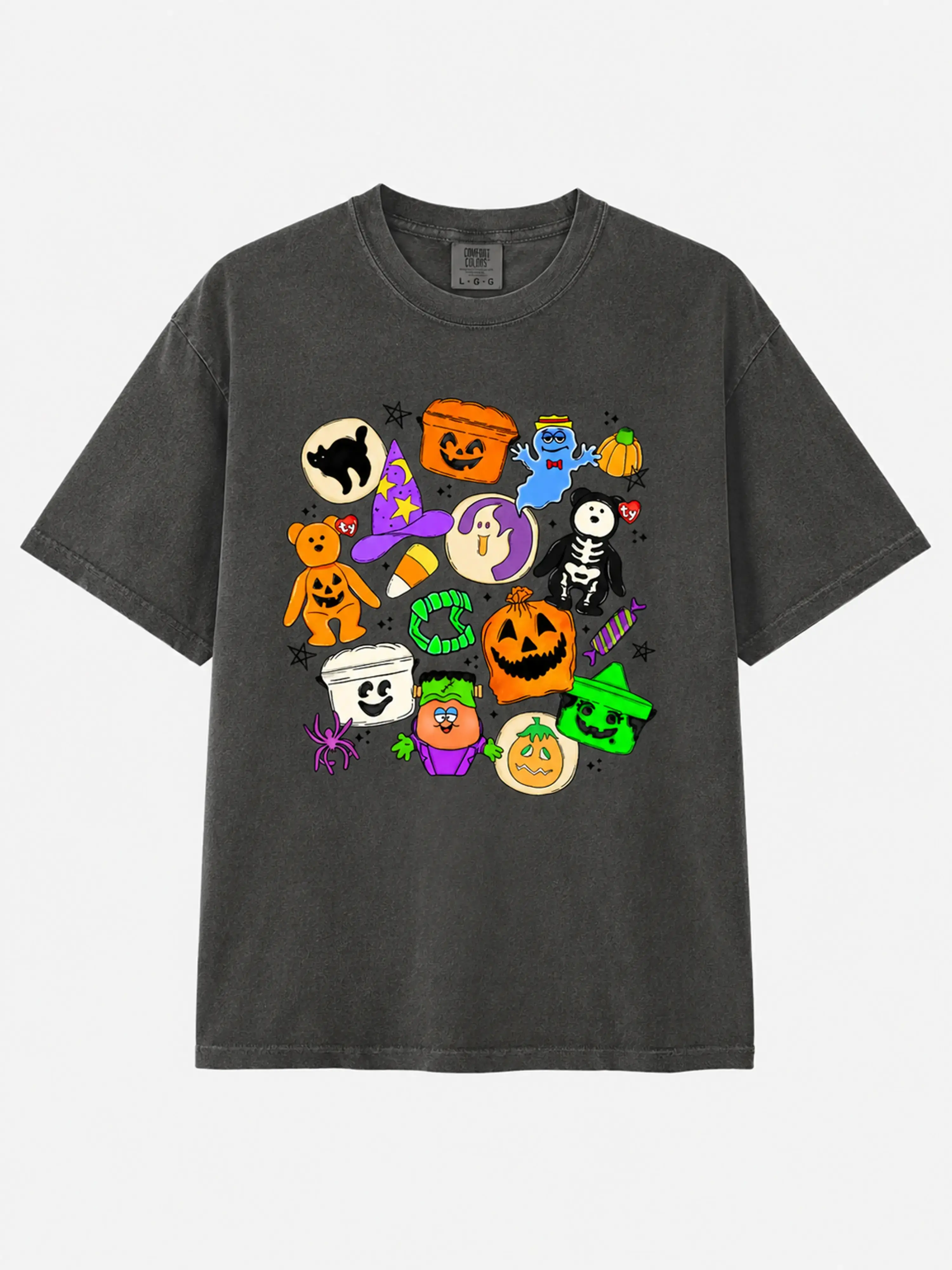 Comfort Colors Retro 90s Halloween Plush Icons Shirt, Cute Ghost Pumpkin Graphic Tee, Vintage Spooky Season Fall Outfit