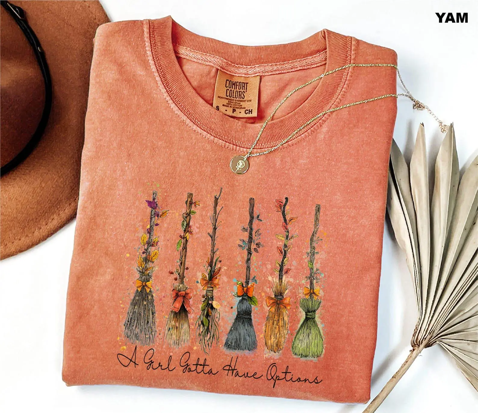 Comfort Colors Retro Halloween A Girl Gotta Have Options Shirt, Witch Broom Tee, Feeling Witchy Spooky Season Vibes Top