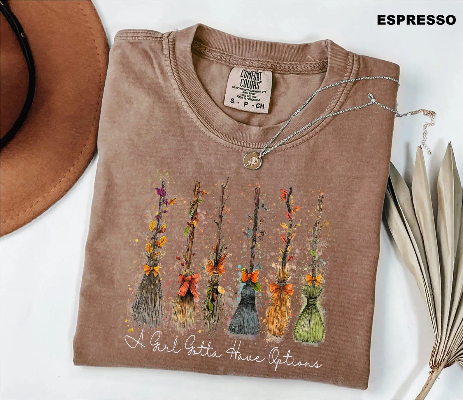 Comfort Colors Retro Halloween A Girl Gotta Have Options Shirt, Witch Broom Tee, Feeling Witchy Spooky Season Vibes Top - photo 2
