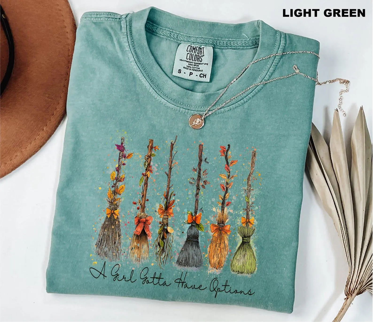 Comfort Colors Retro Halloween A Girl Gotta Have Options Shirt, Witch Broom Tee, Feeling Witchy Spooky Season Vibes Top - photo 3