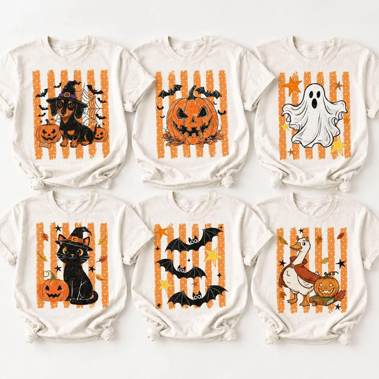 Comfort Colors Retro Halloween Shirt, Cute Ghost Pumpkin Witch Cat Graphic Tee, Womens Spooky Party Top