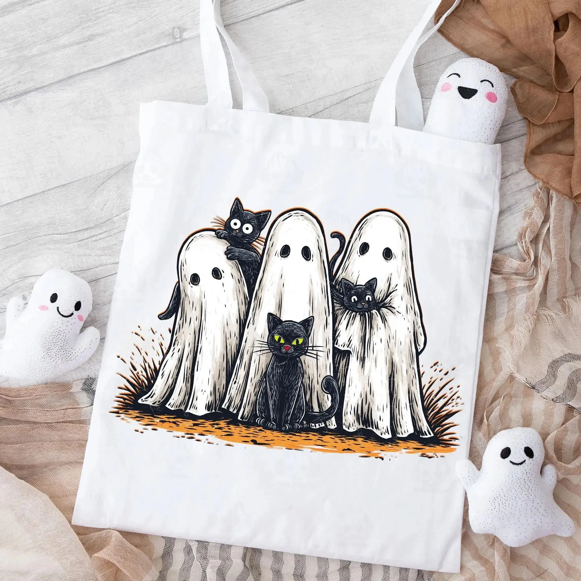 Comfort Colors Retro Ghost Black Cat Halloween T-Shirt, Preppy Floral Spooky Boo Funny Distressed Fall Tee - photo 3