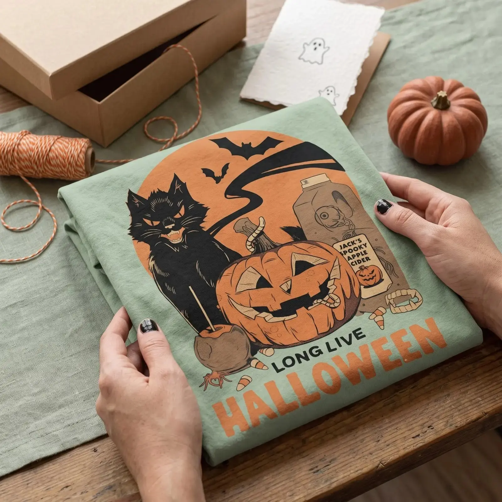 Comfort Colors Long Live the Black Cat Halloween Shirt, Retro Vintage Fall Graphic Tee for Women