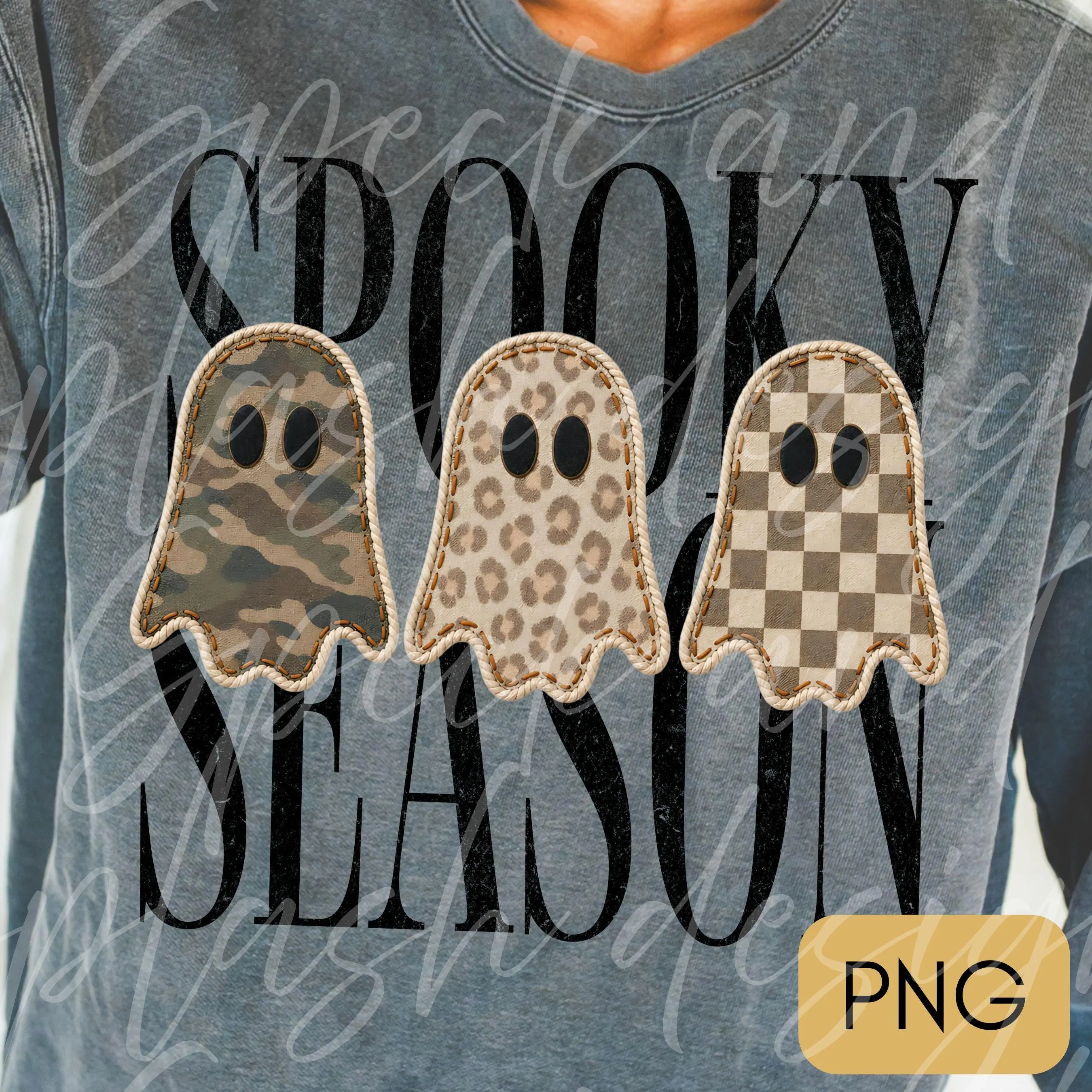 Comfort Colors Retro Patchwork Ghosts Womens T-Shirt, Checkered Ghost Halloween Tee, Trendy Fall Graphic Shirt - photo 2
