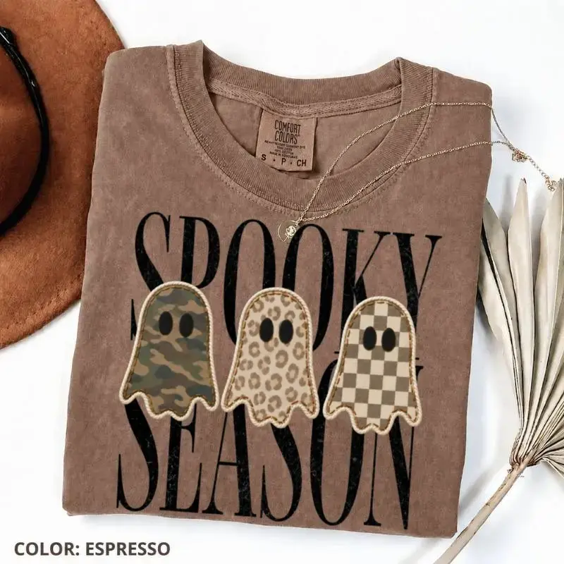 Comfort Colors Retro patchwork ghosts Shirt, checkered ghost, trendy fall - photo 3