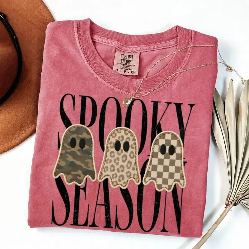 Comfort Colors Retro patchwork ghosts Shirt, checkered ghost, trendy fall - photo 4